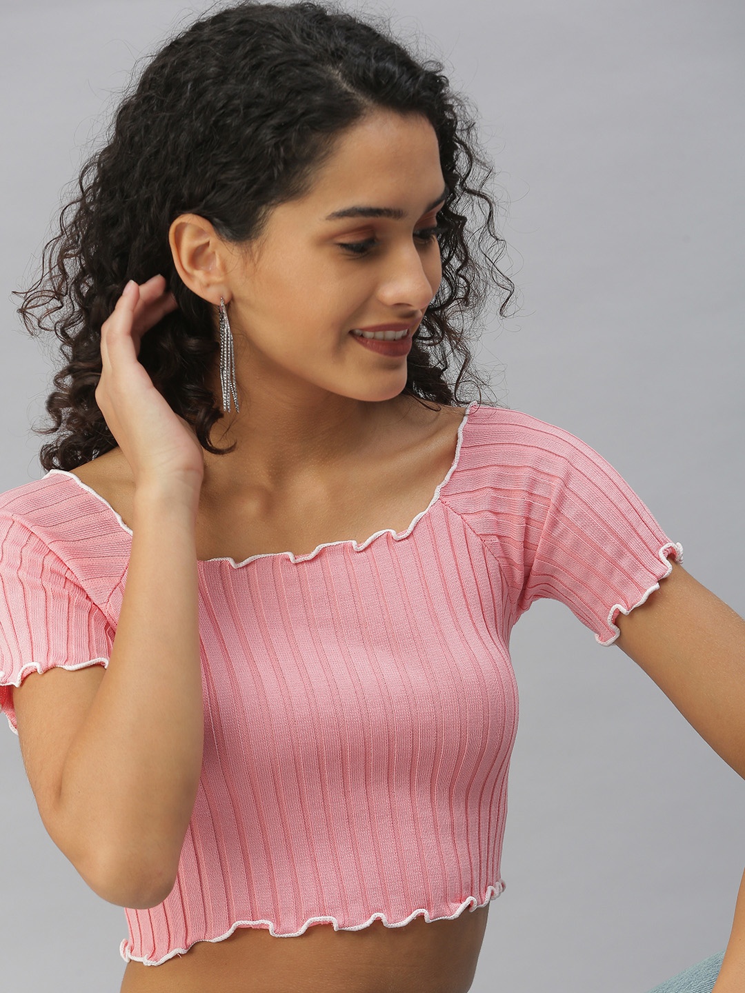 

SHOWOFF Pink & powder pink Striped Crop Top