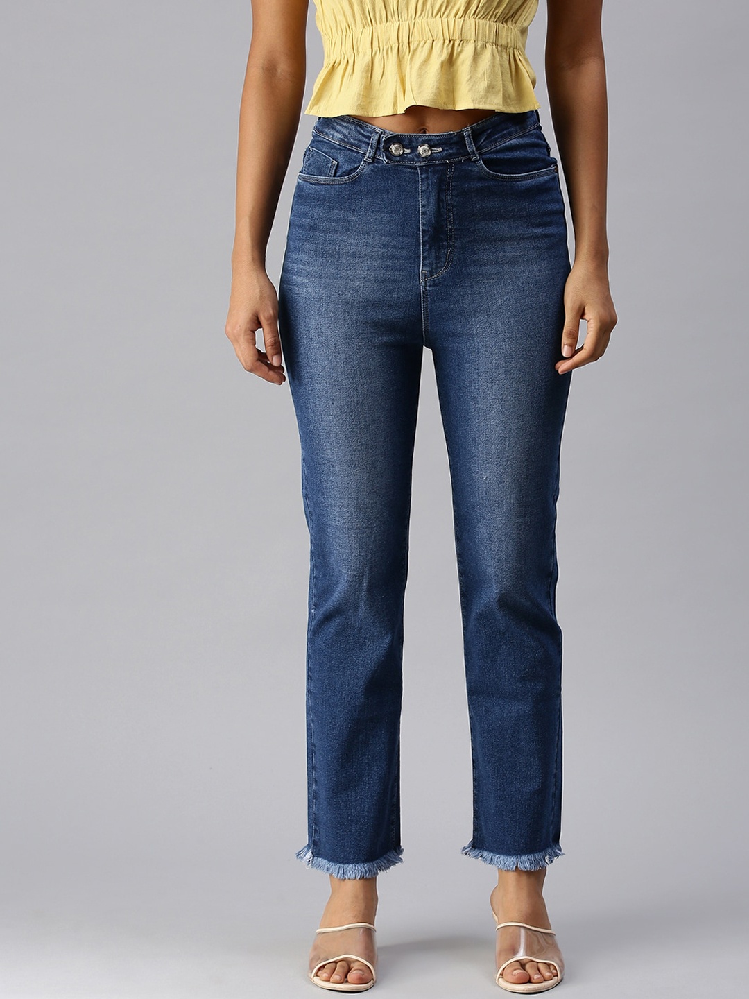 

SHOWOFF Women Blue Jean Straight Fit High-Rise Light Fade Stretchable Jeans