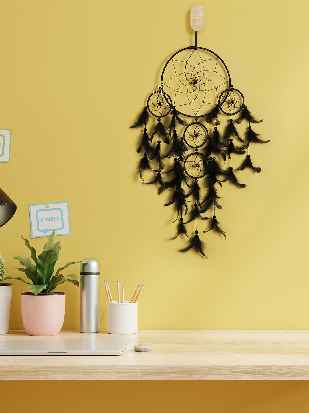 

DULI Black Hanging Dream Catcher With 5 Rings