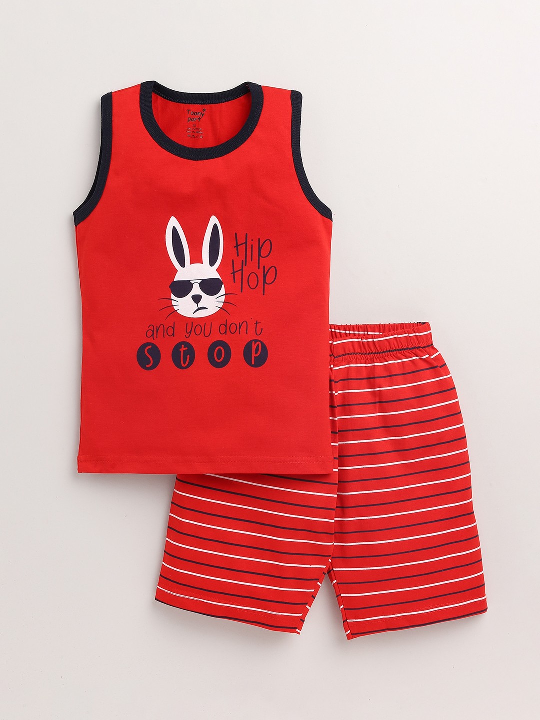 

Toonyport Boys Red & White Printed Pure Cotton T-shirt with Shorts