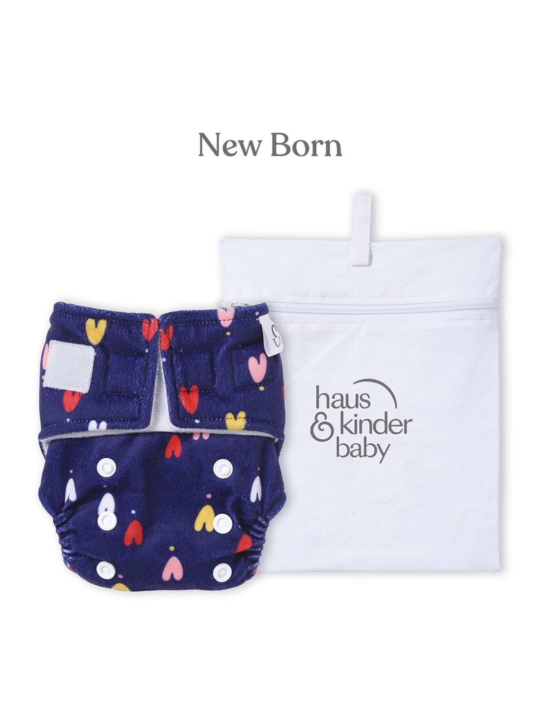 

haus & kinder Infants Navy Blue Printed Newborn Reusable Baby Cloth Diaper With Trifold Cotton Insert Diaper