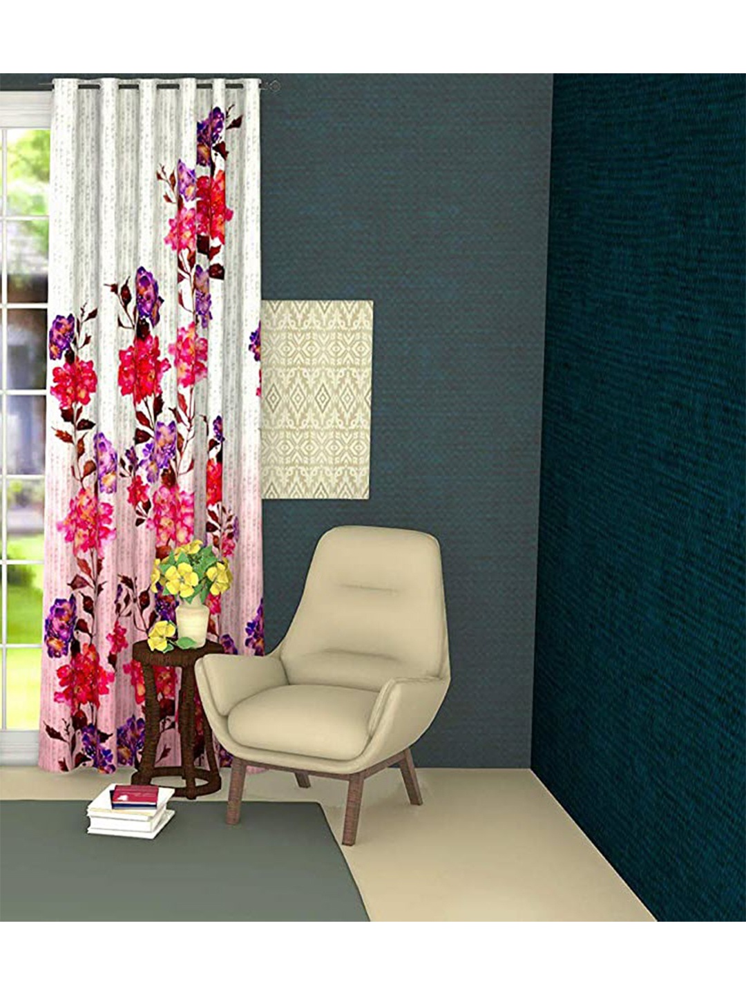

Lushomes Pink & White Floral Room Darkening Door Curtain