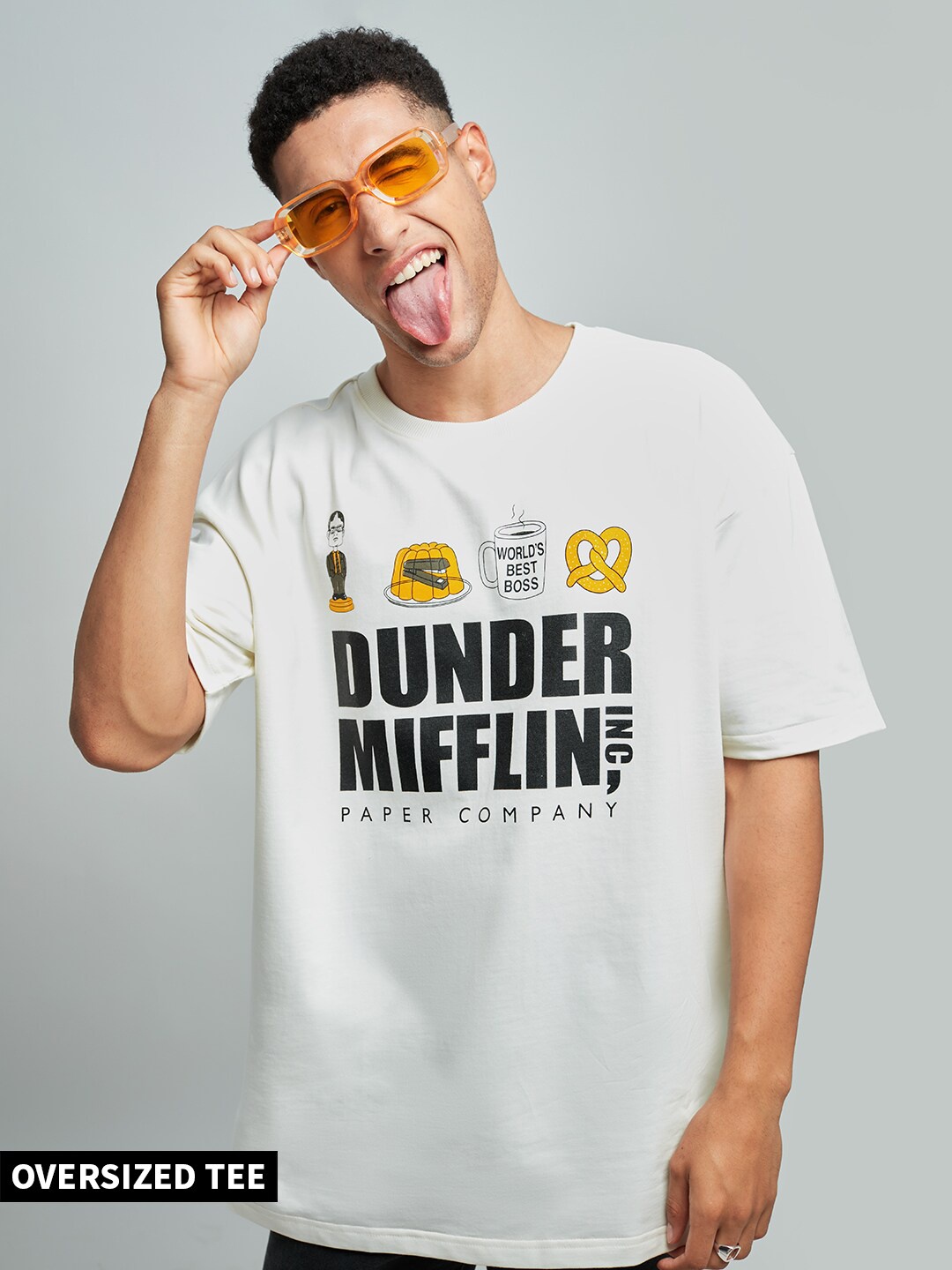 

The Souled Store Men White The Office Dunder Mifflin's Finest Typography Oversized T-Shirt