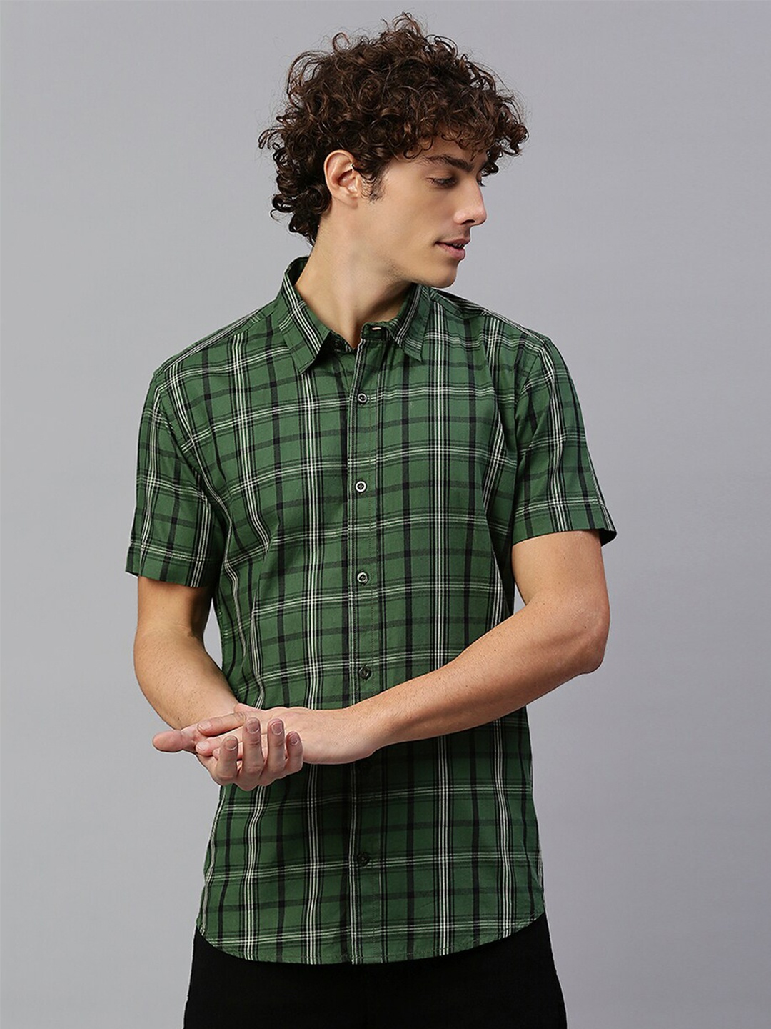 

High Star Men Green Slim Fit Tartan Checks Checked Casual Shirt