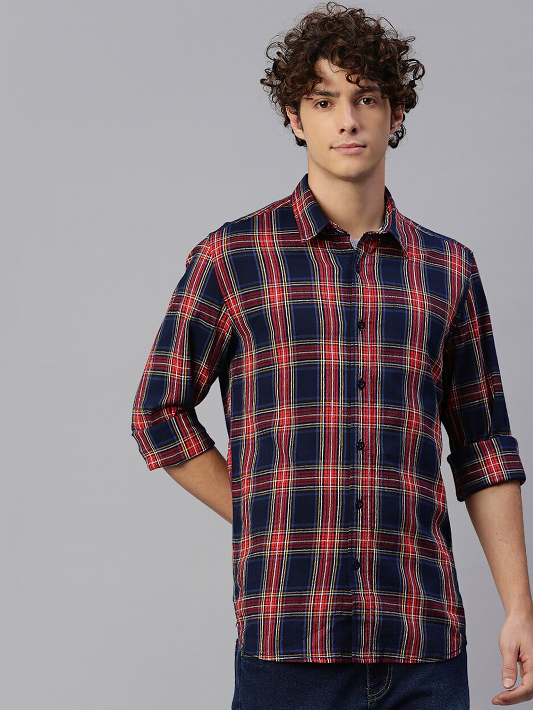

High Star Men Blue Slim Fit Tartan Checks Checked Casual Shirt
