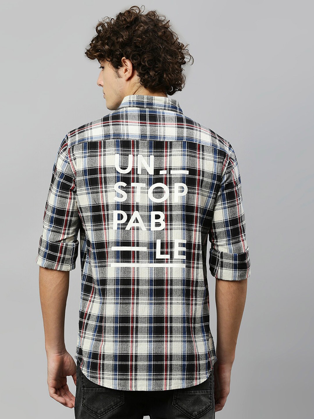 

High Star Men Navy Blue Slim Fit Tartan Checks Checked Casual Shirt