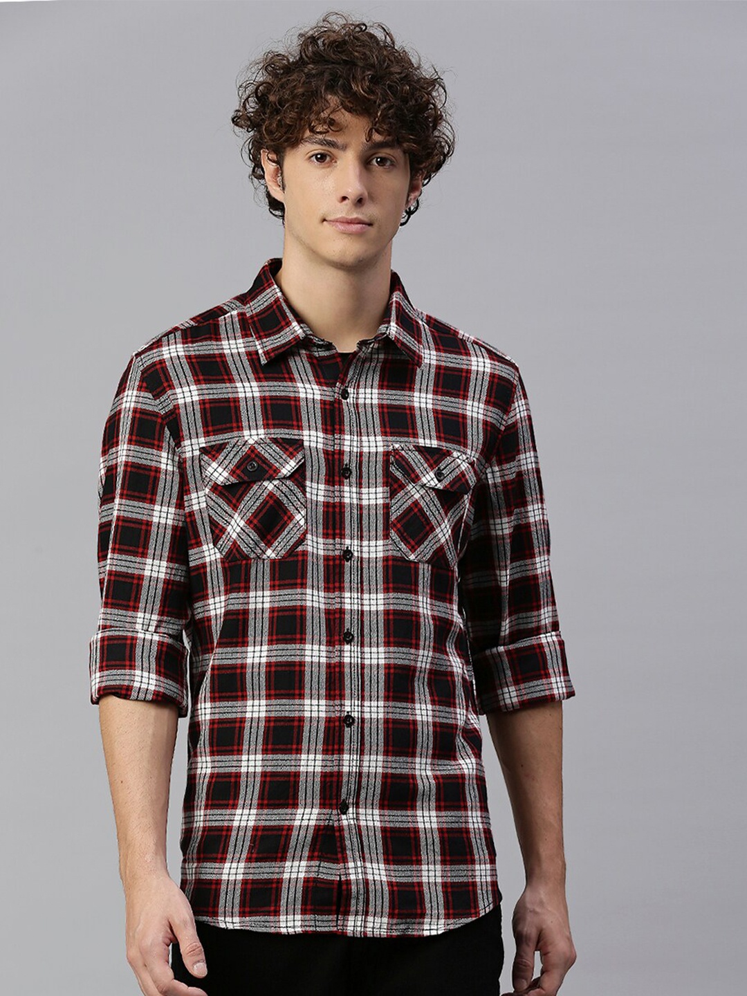 

High Star Men Red Slim Fit Tartan Checks Checked Casual Shirt