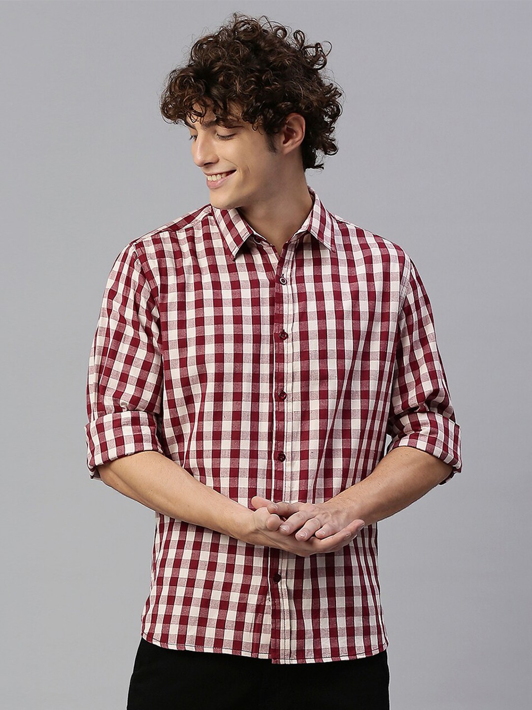 

High Star Men Maroon Slim Fit Gingham Checks Checked Casual Shirt