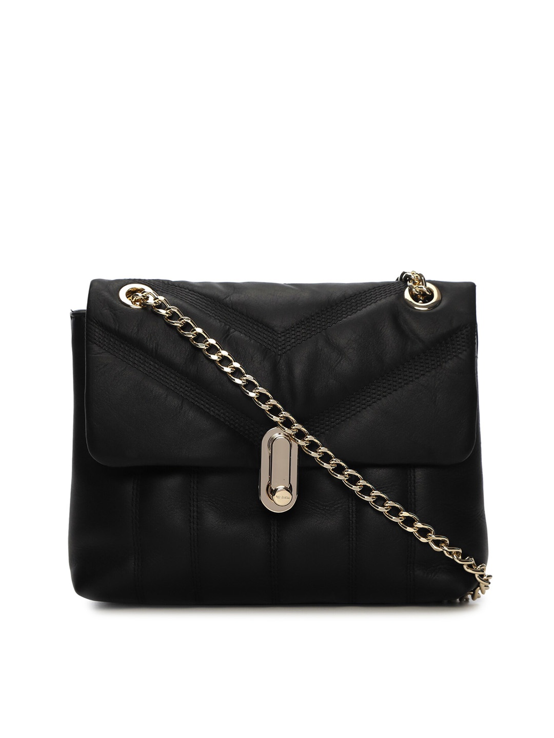 

Ted Baker Black Leather Structured Sling Bag with Quilted