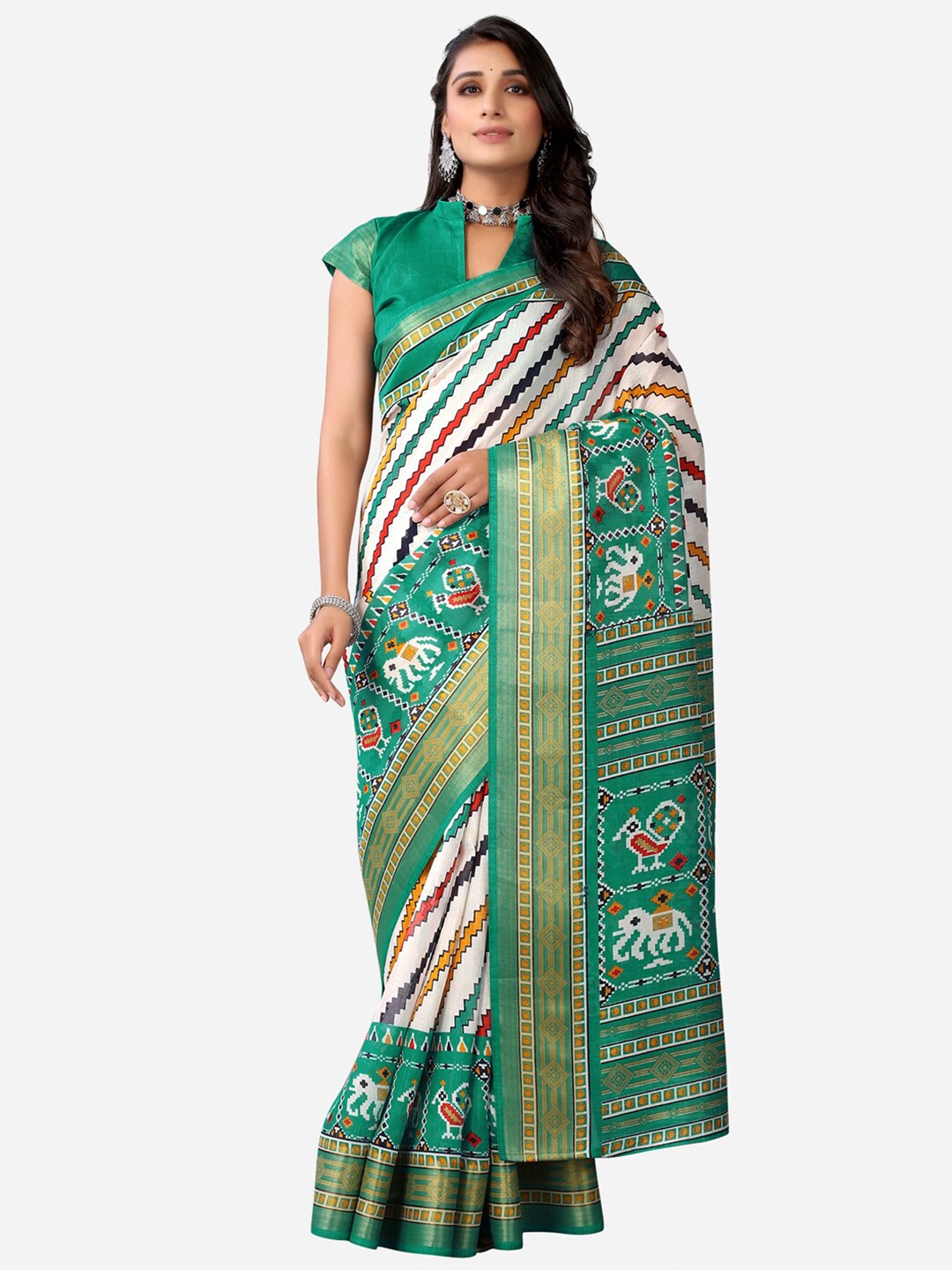 

KALINI Turquoise Blue & White Leheriya Zari Leheriya Saree