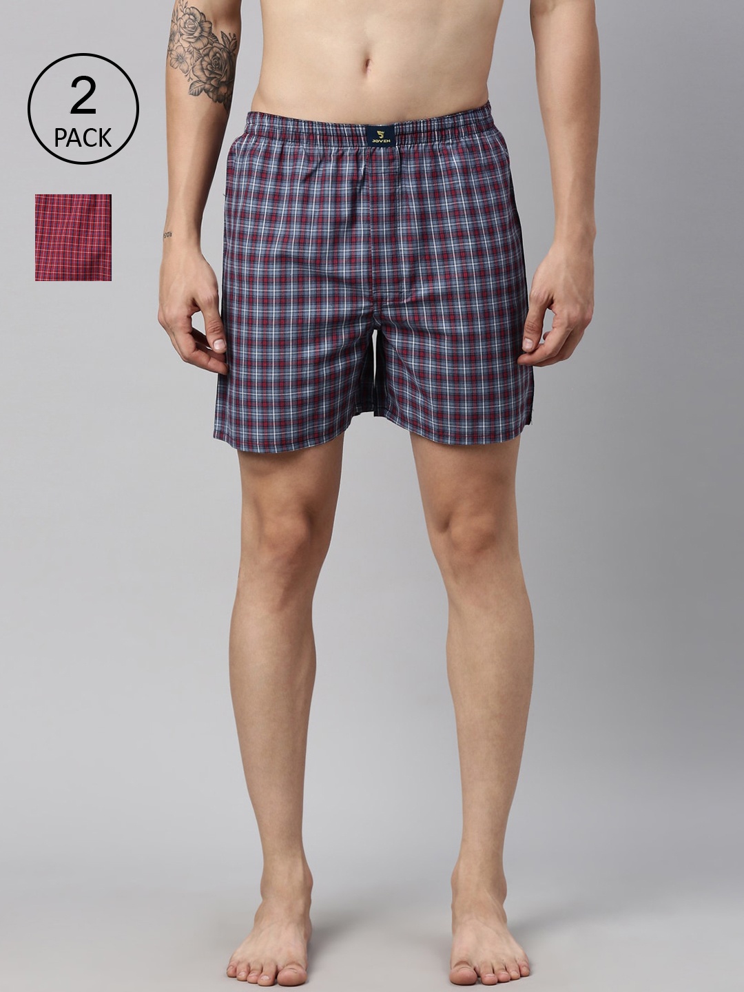 

Joven Men Pack of 2 Checked Pure Cotton Boxers JB2C012, Grey