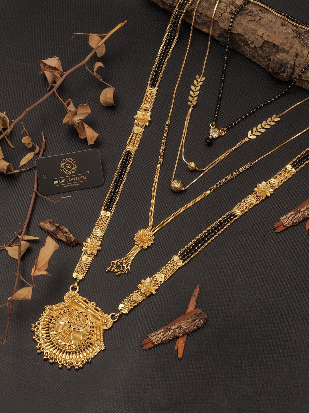 

Brado Jewellery Set Of 4 Gold-Plated Gold Beaded Mangalsutras