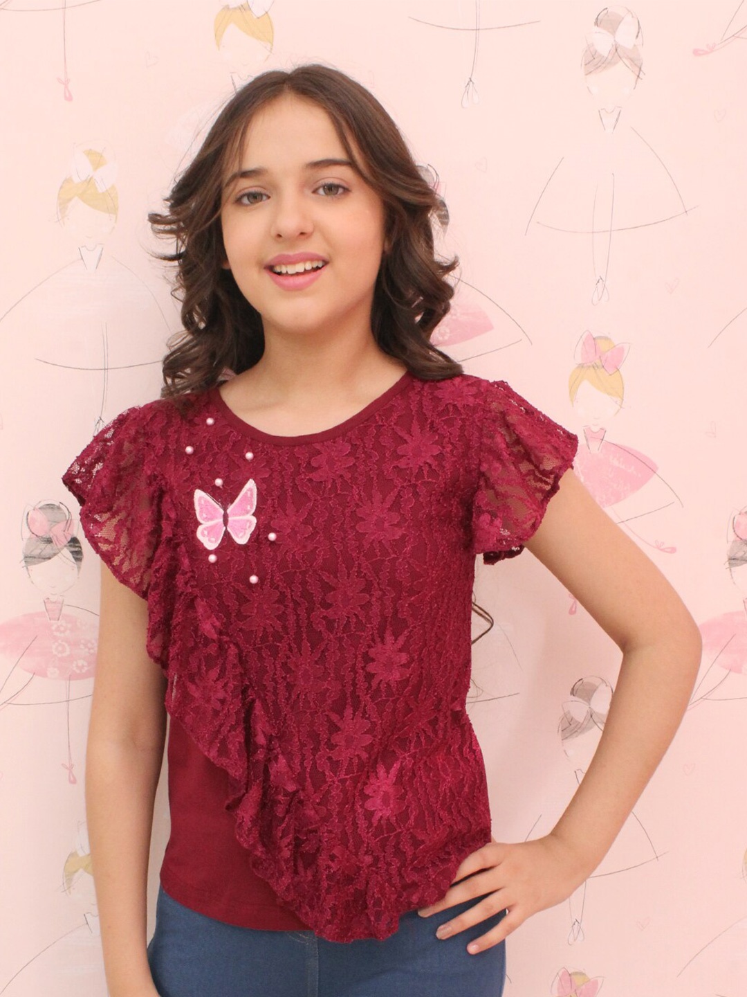 

CUTECUMBER Maroon Lace Top