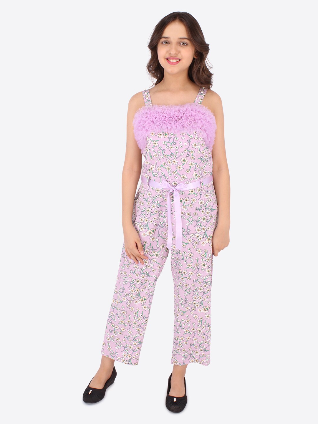 

CUTECUMBER Girls Purple & Green Printed Culotte Jumpsuit