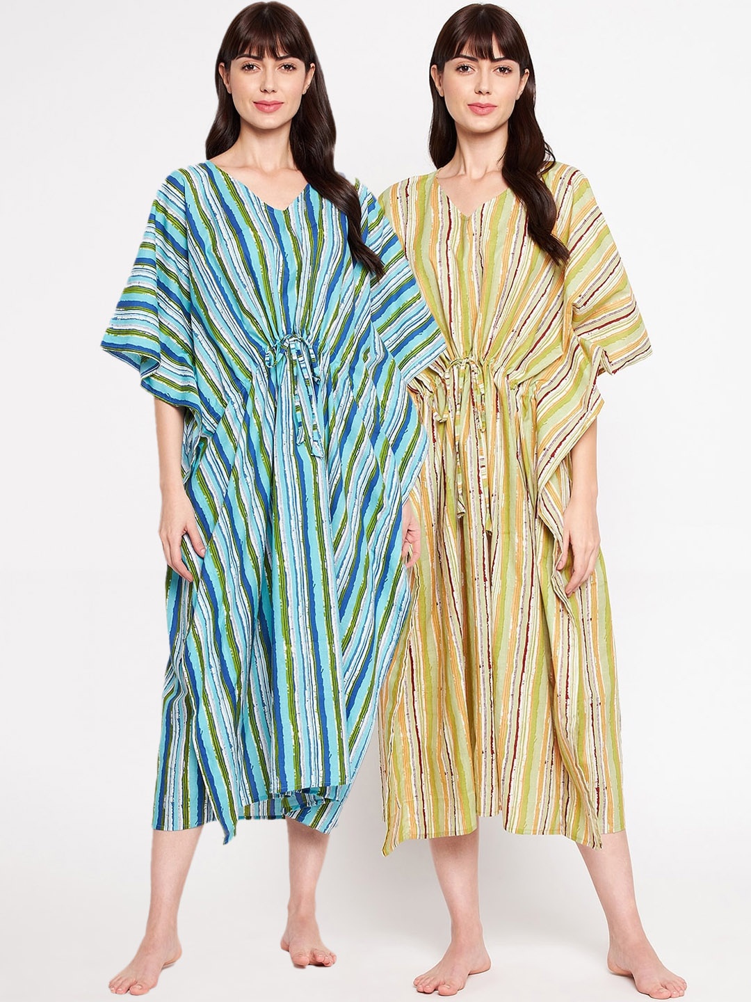 SECRETS BY ZEROKAATA Women Pack Of 2 Pure Cotton Long Kaftan, Assorted