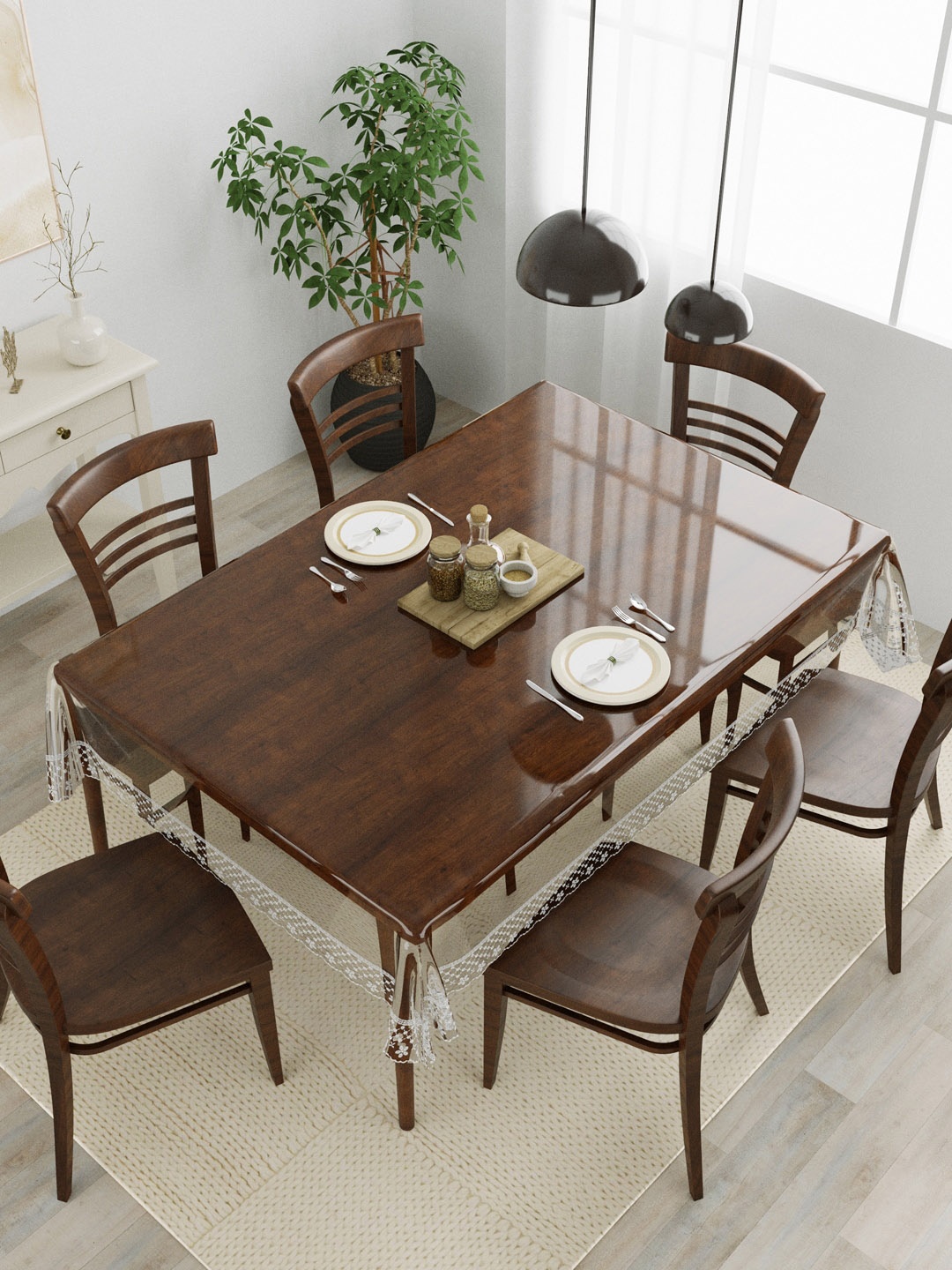 

Clasiko Transparent & Silver-Toned Solid 6-Seater Rectangle Table Cover