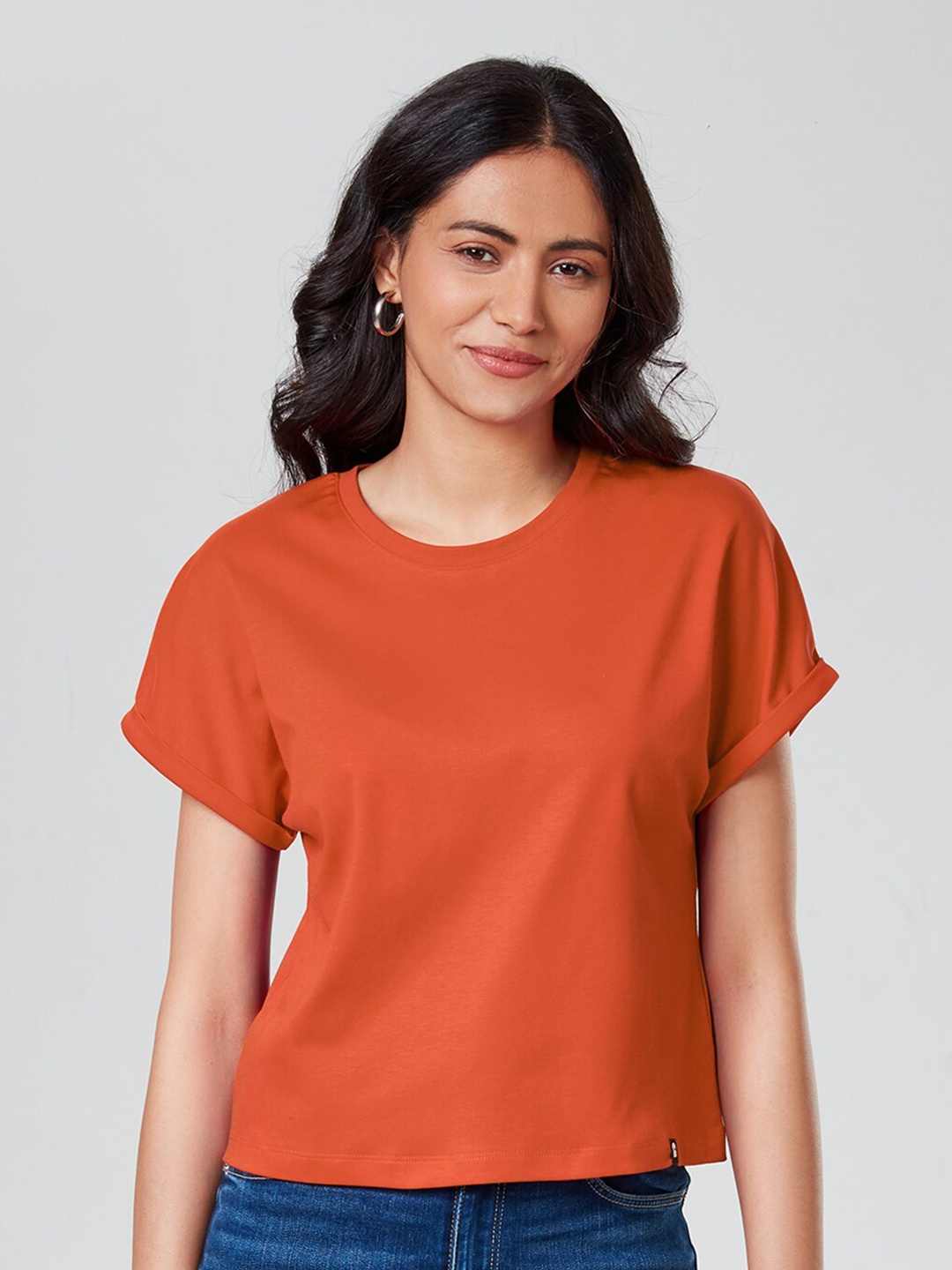 

The Souled Store Women Orange & medium vermilion Extended Sleeves T-shirt