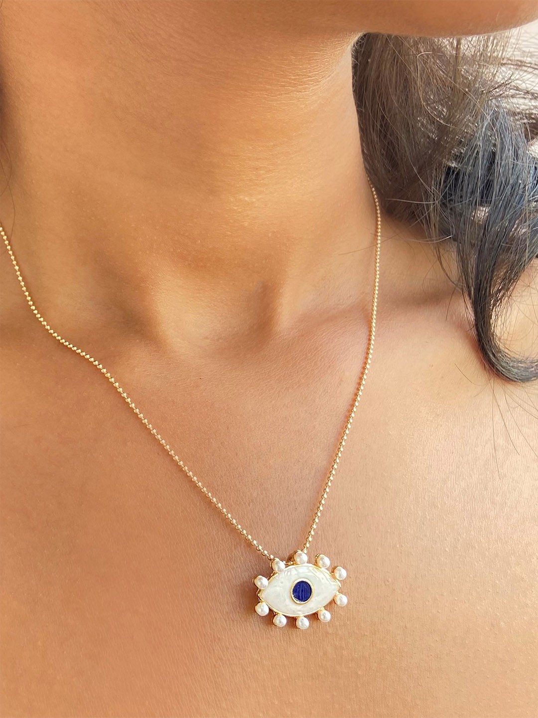 

Ayesha Mini Evil Eye Pendant Necklace, Gold