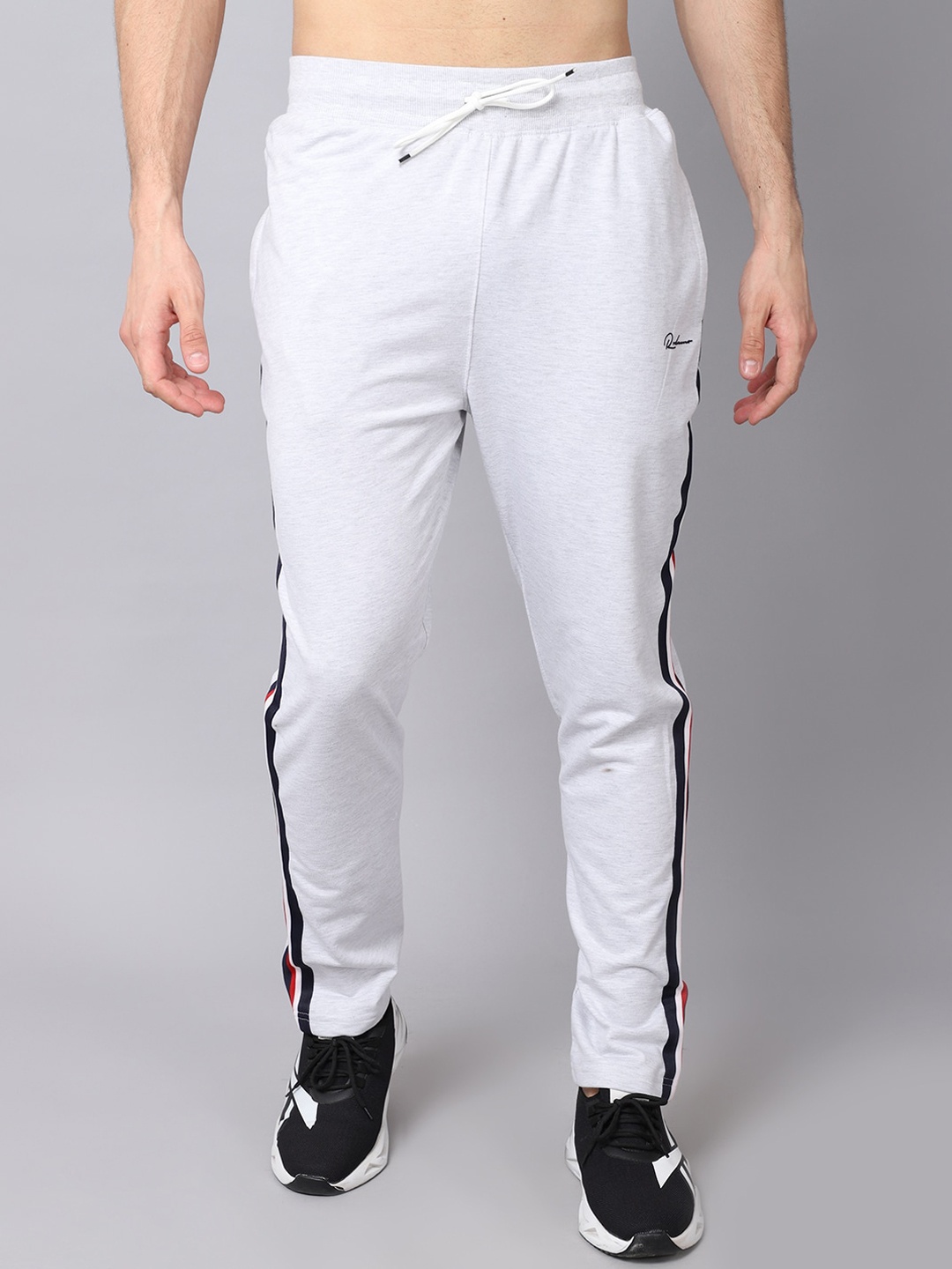 

Rodamo Men Grey Striped Slim-Fit Cotton Track Pants