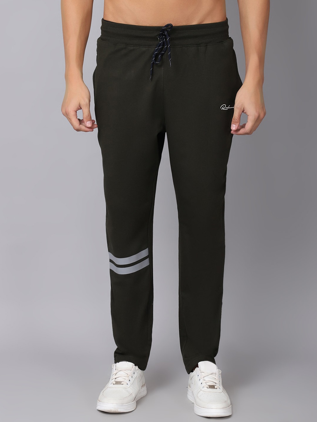 

Rodamo Men Green Brand Logo Printed Slim-Fit Track Pants