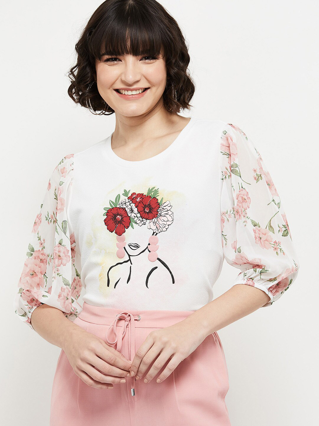 

max Cream-Coloured & delicacy Floral Print Top