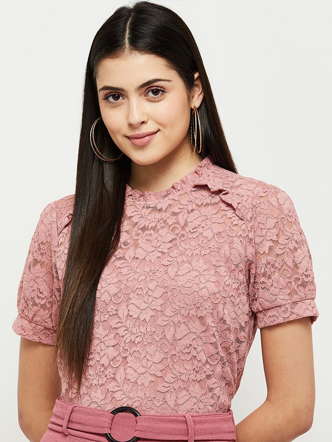 

max Pink Self Design Lace Top