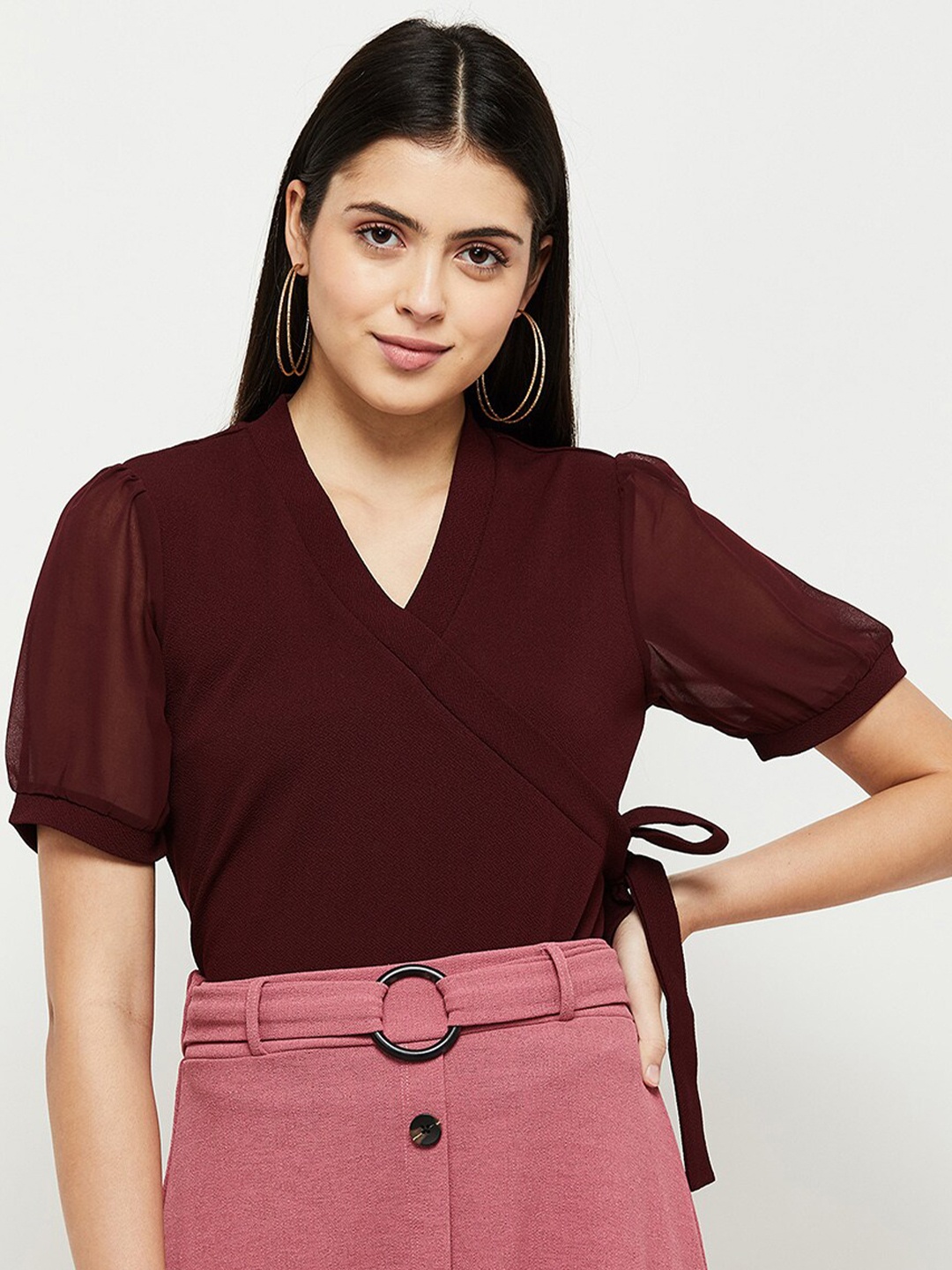 

max Maroon Wrap Top