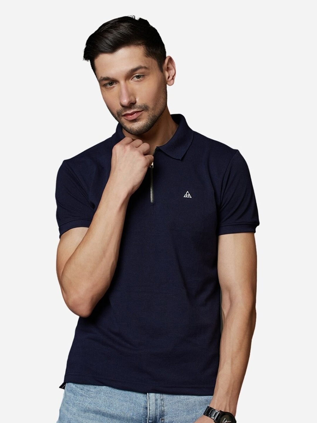 

HillTop Polos Men Navy Blue Polo Collar Slim Fit T-shirt