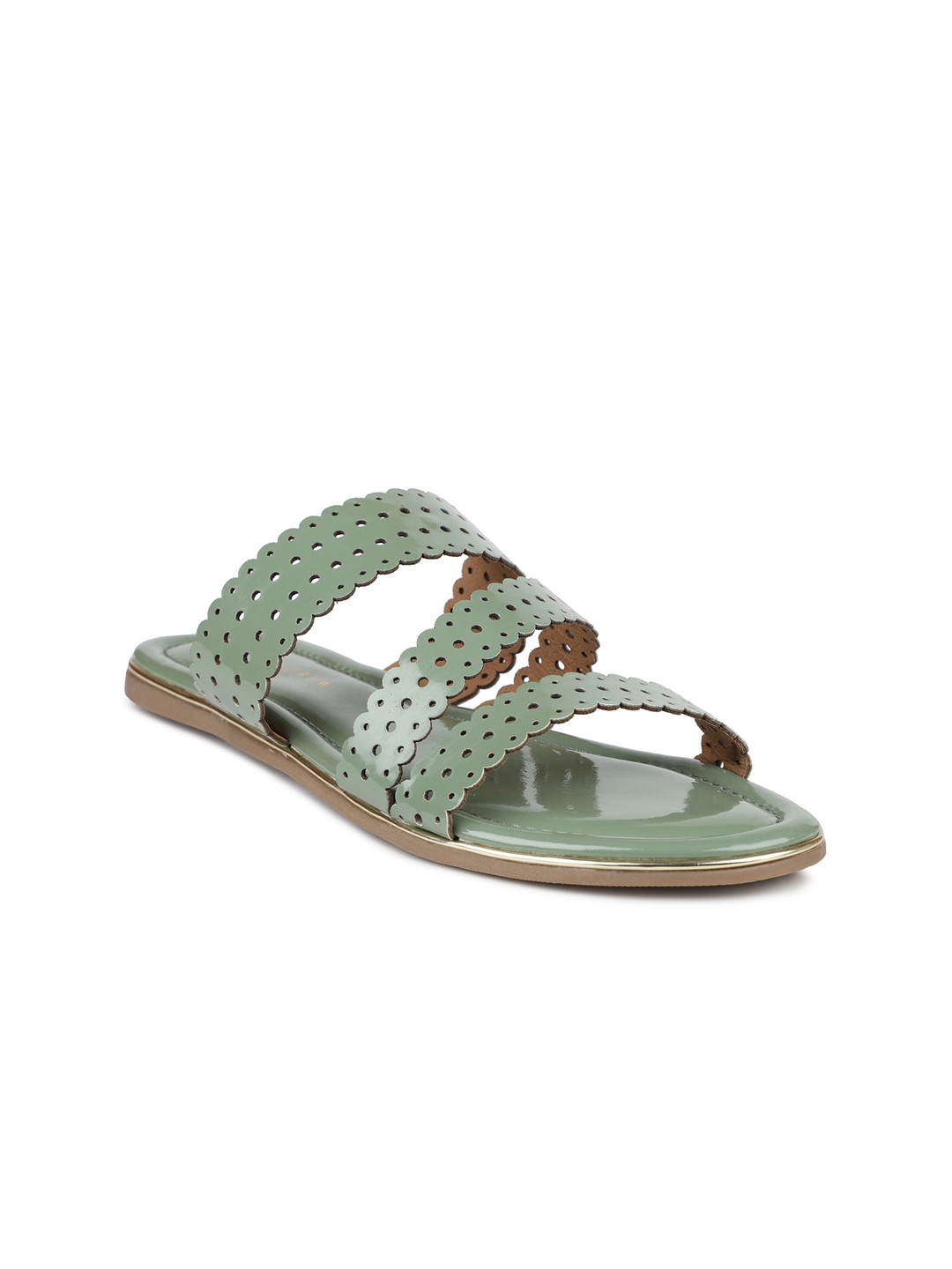 

DESIGN CREW Women Green Textured Open Toe Flats