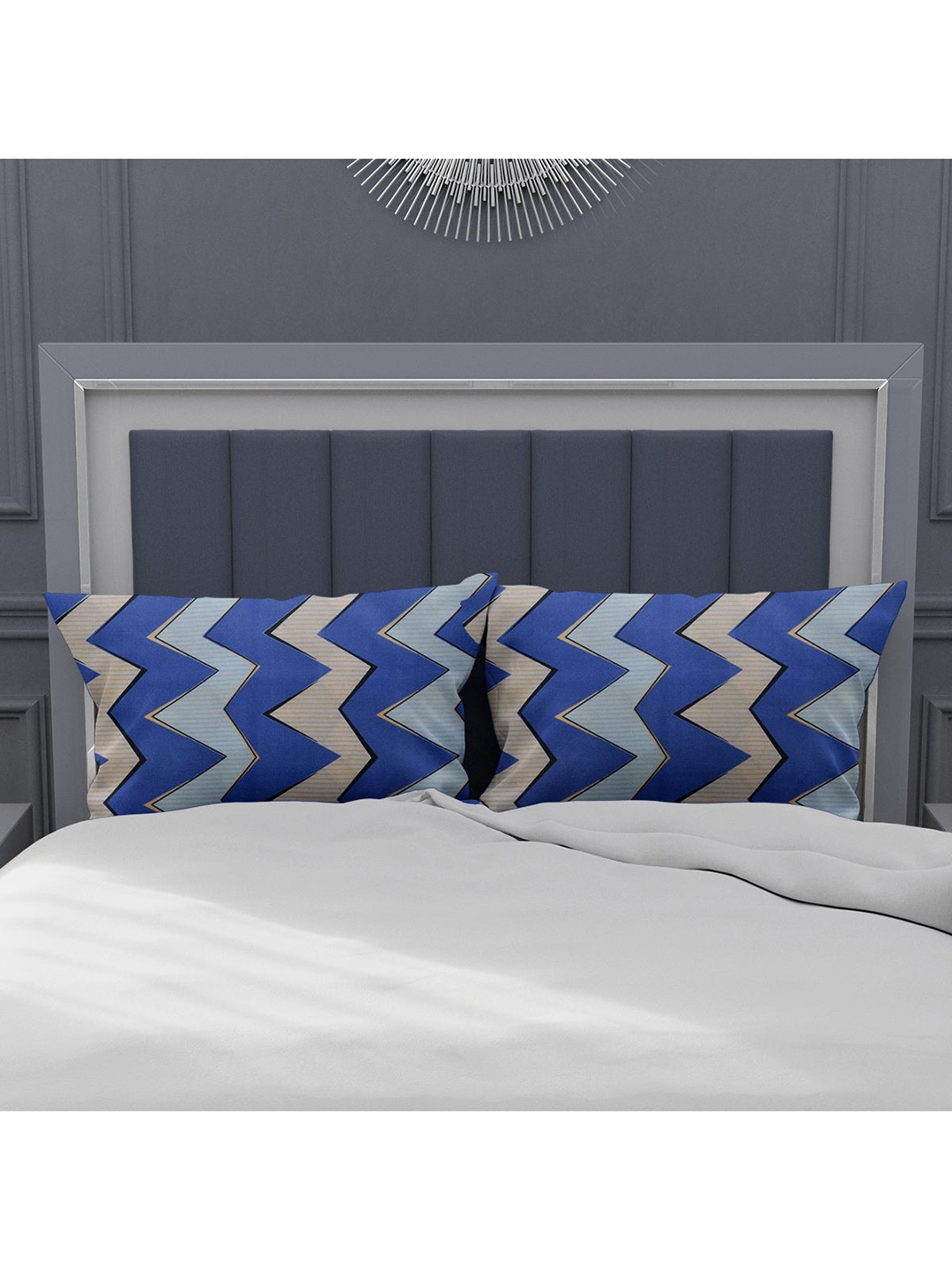 

Athome by Nilkamal Set Of 2 Blue & Yellow Abstract Printed Pillow Covers