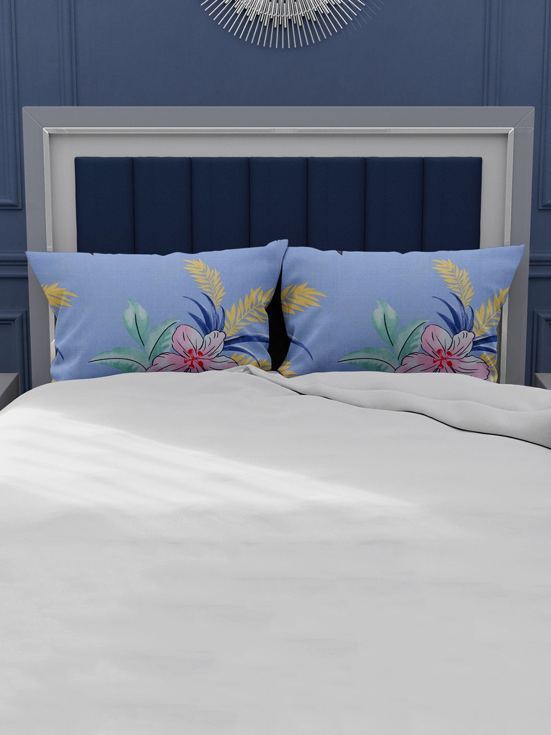 

Athome by Nilkamal Set Of 2 Blue Floral Printed Pillow Covers