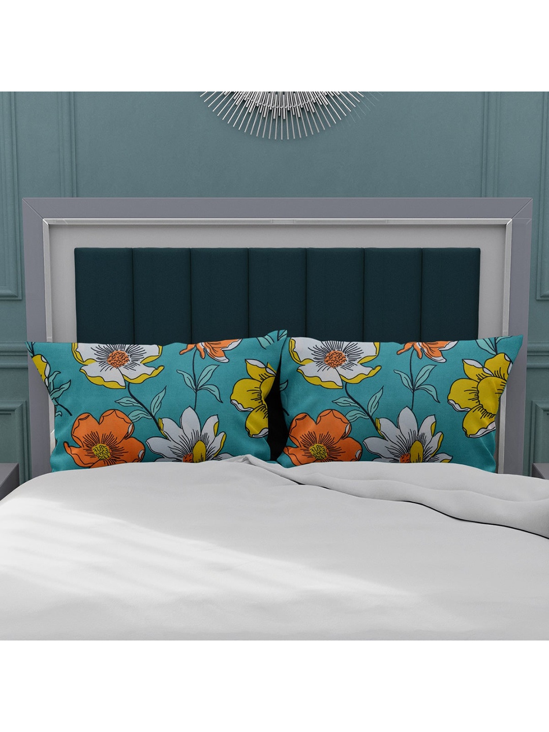 

Athome by Nilkamal Set Of 2 Green & Yellow Printed Pillow Covers