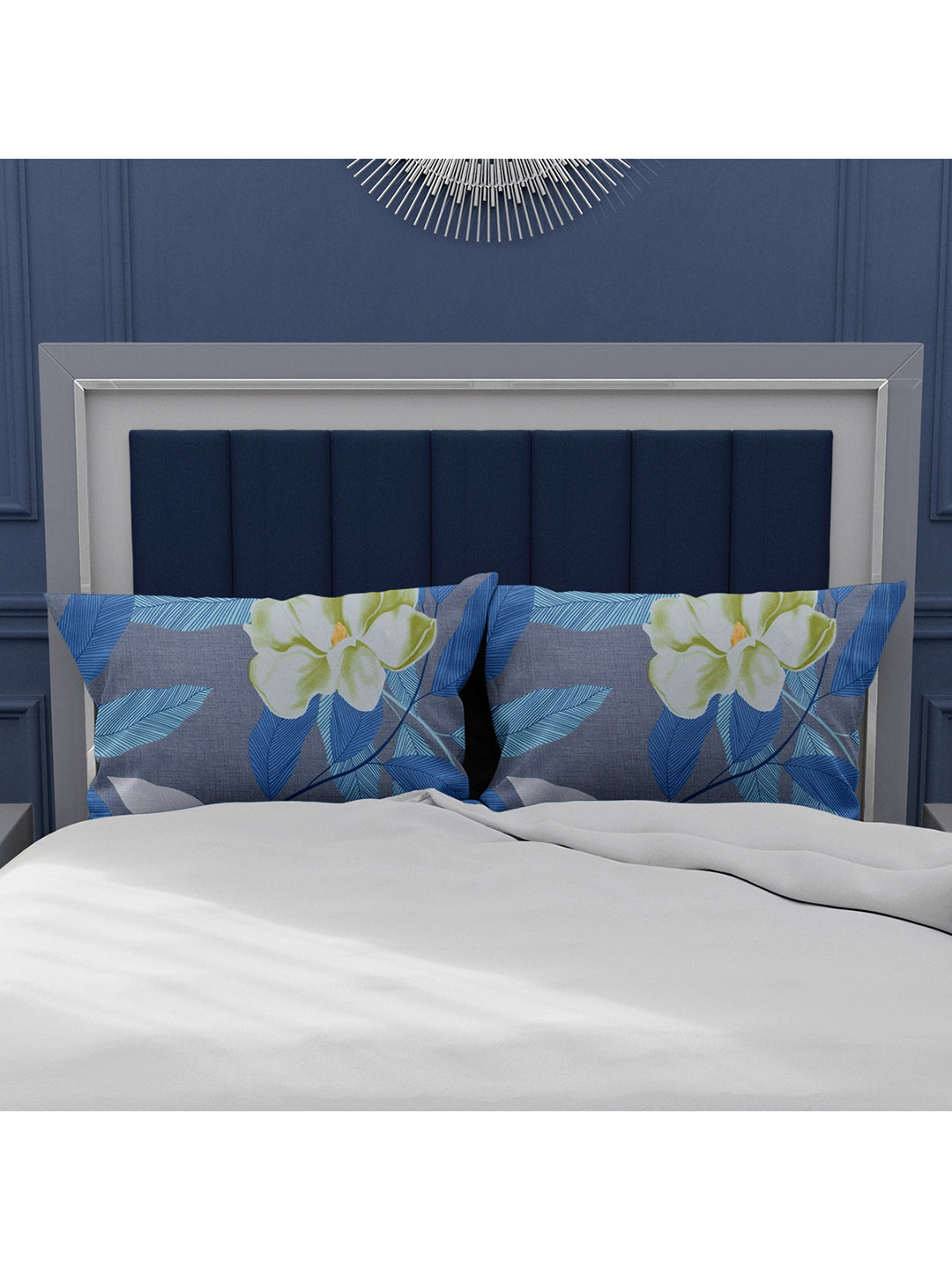 

Athome by Nilkamal Set of 2 Grey & Blue Printed Pillow Covers