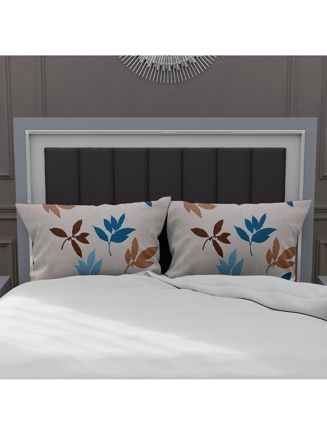 

Athome by Nilkamal Set Of 2 Brown Floral Printed Pillow Covers