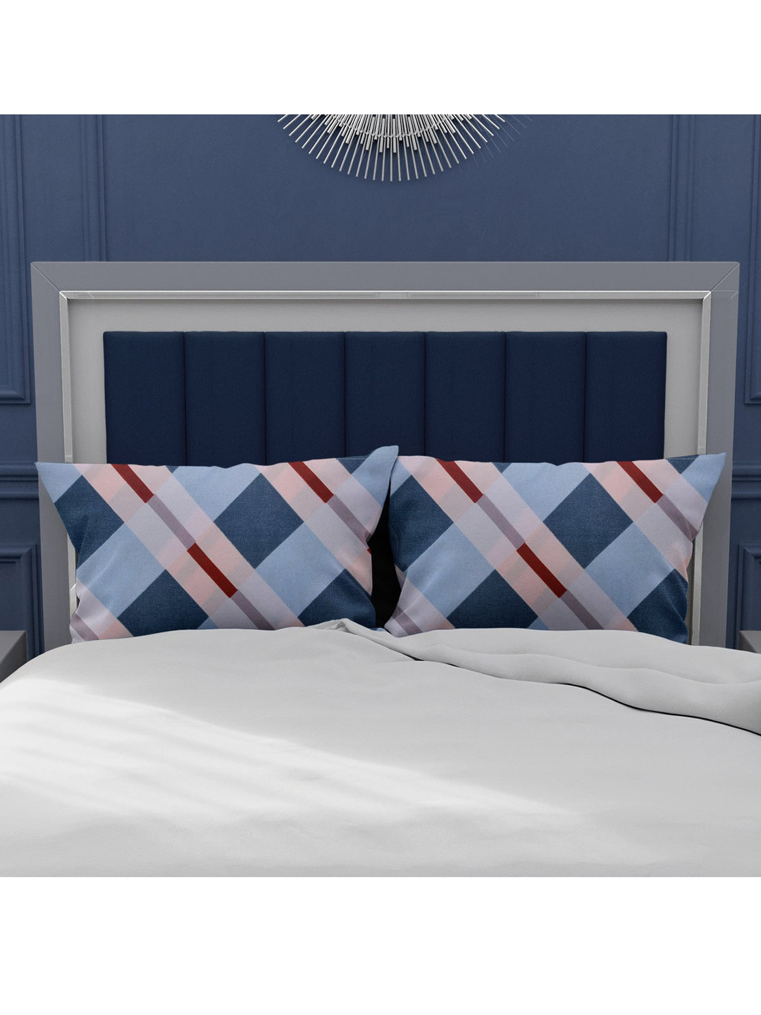 

Athome by Nilkamal Set Of 2 Checkered Printed Pillow Covers, Blue