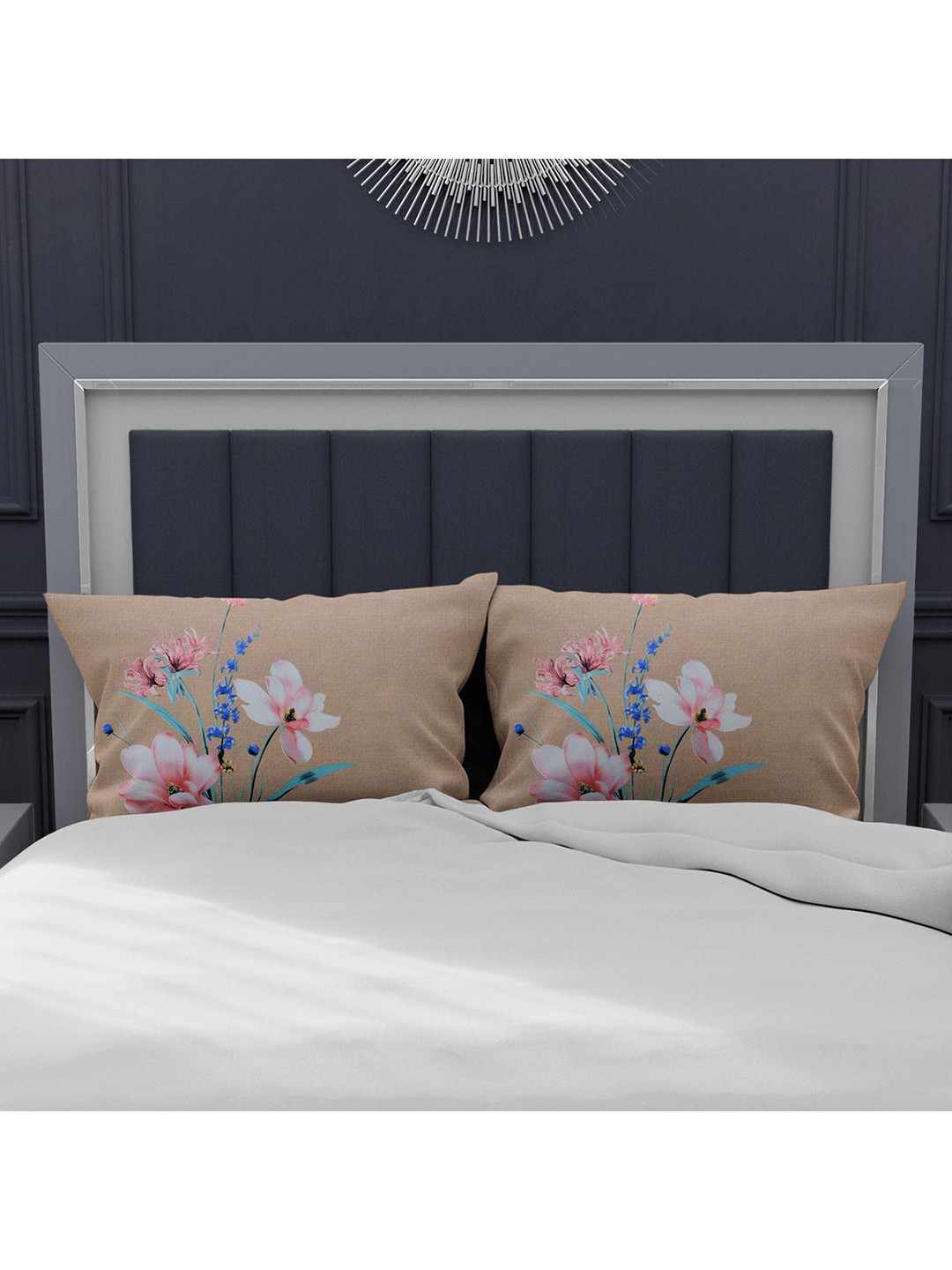 

Athome by Nilkamal Set of 2 Beige & Pink Printed Pillow Covers