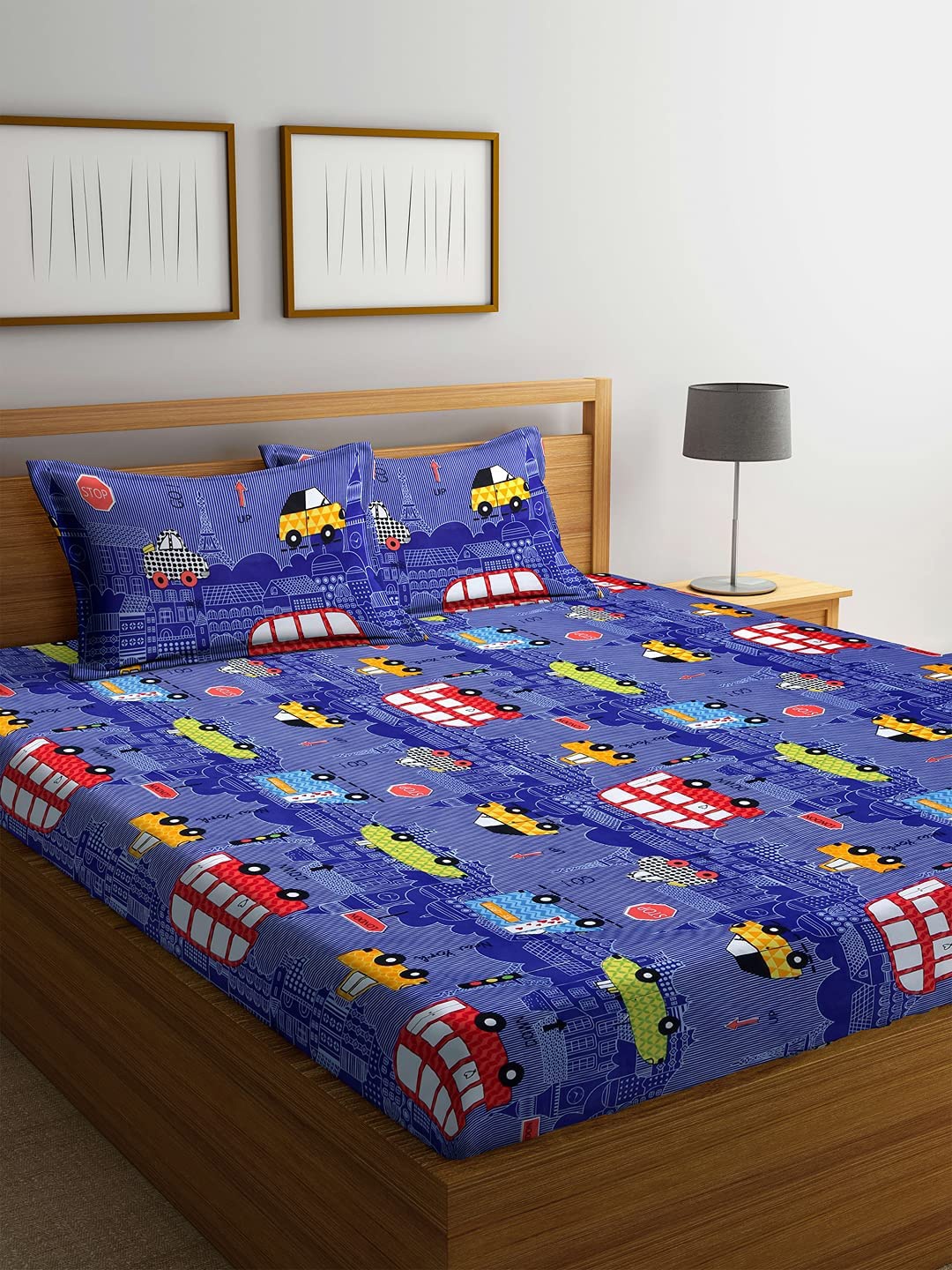 

THE little BIG STORE Blue & Red Cartoon Characters 210 TC Queen Bedsheet with 2 Pillow Covers