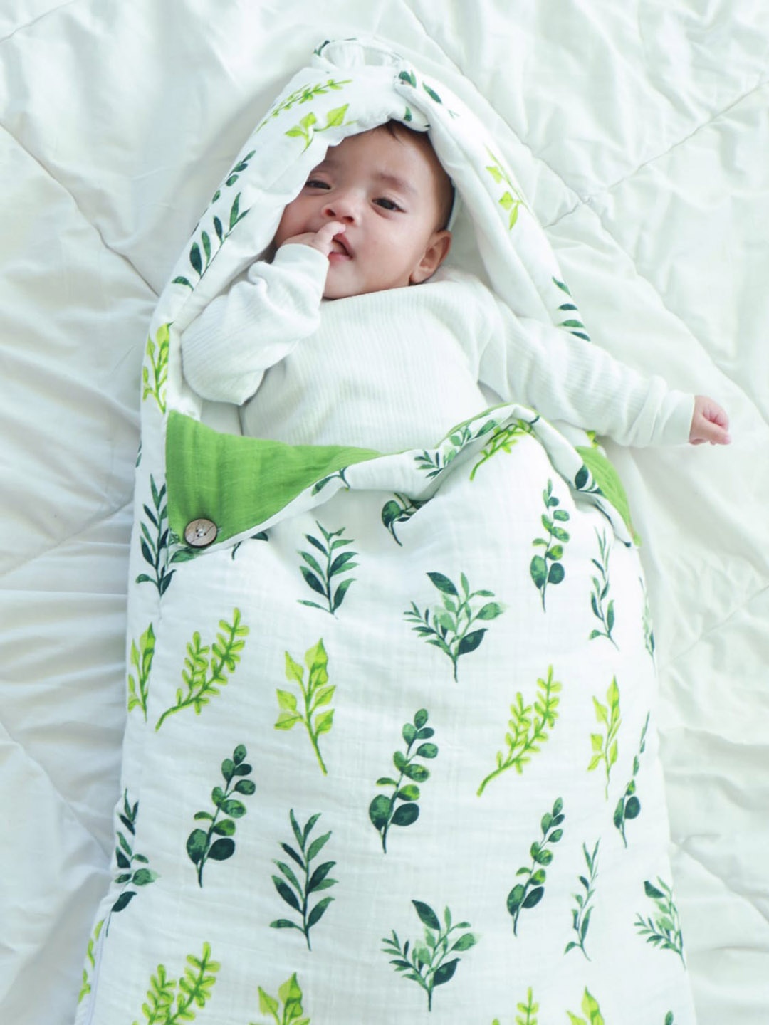 

haus & kinder Unisex Kids Pink & Green Printed Muslin Baby Sleeping Bag
