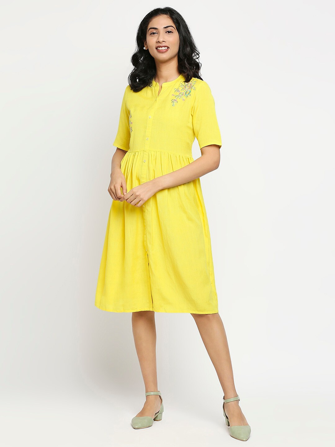 

Ethnicity Yellow Ethnic A-Line Dress