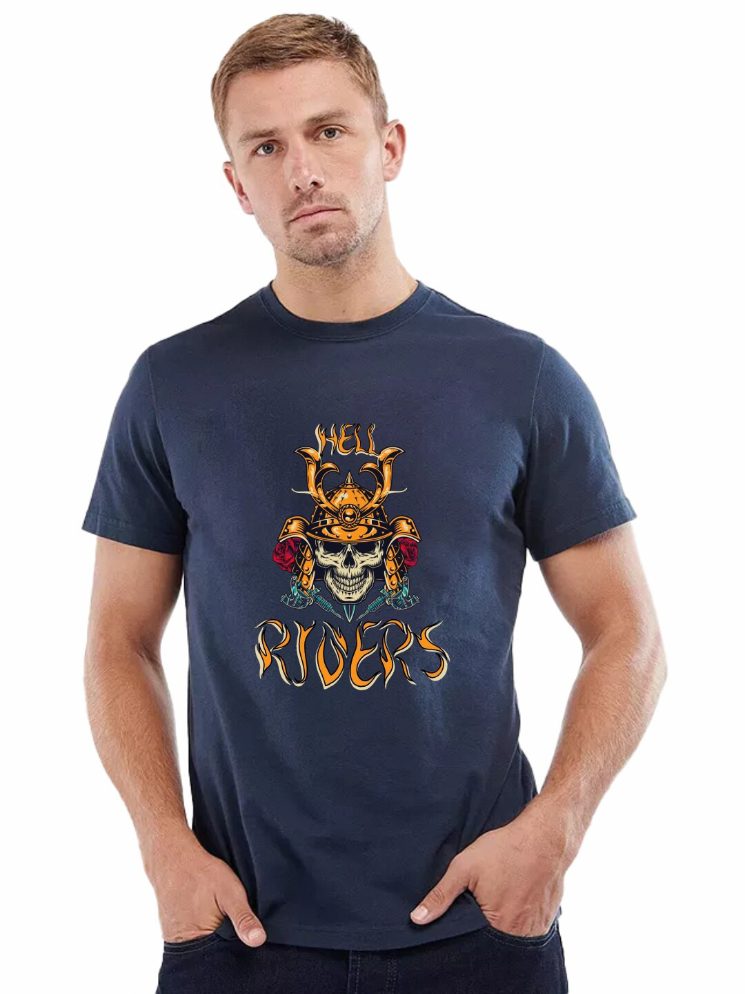 

Planet Superheroes Men Navy Blue Printed Applique T-shirt