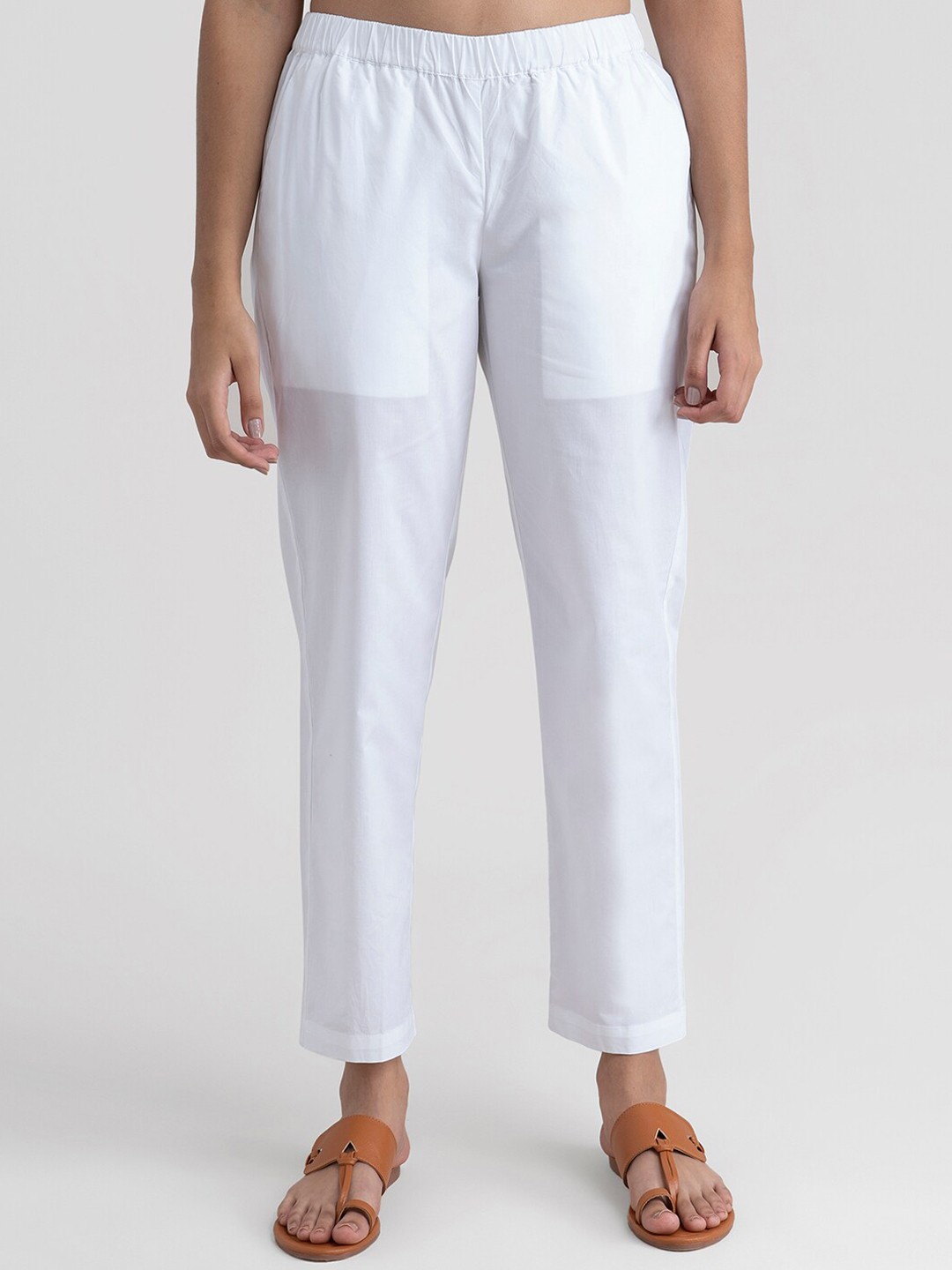 

Pink Fort Women White Tapered Fit Trousers