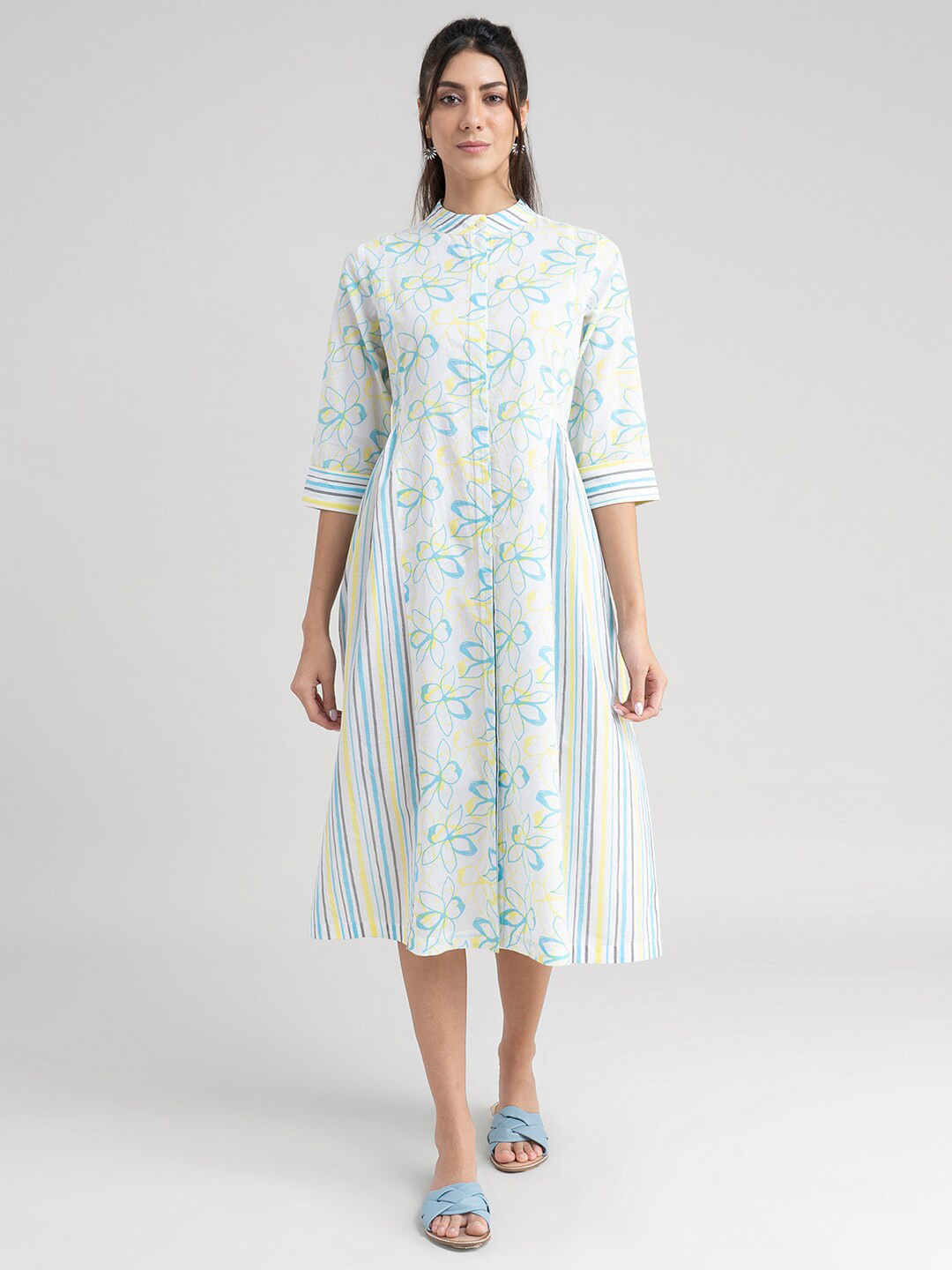 

Pink Fort White Floral A-Line Midi Dress