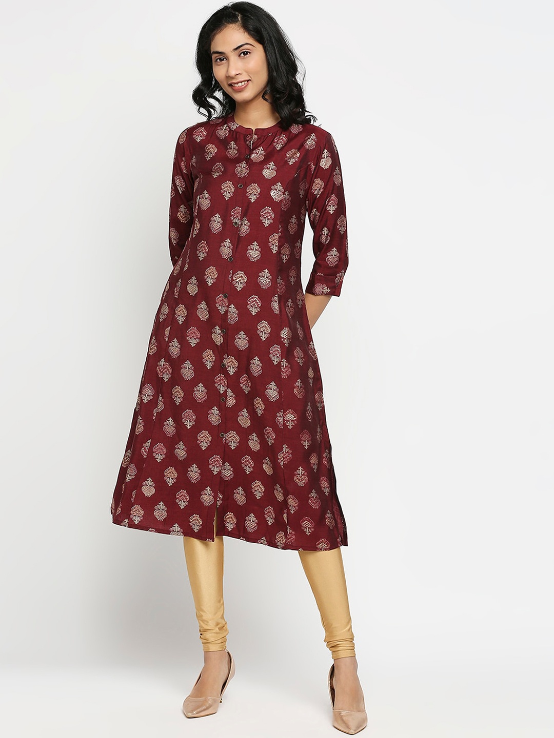 

Ethnicity Women Maroon Ethnic Motifs Printed Kurta