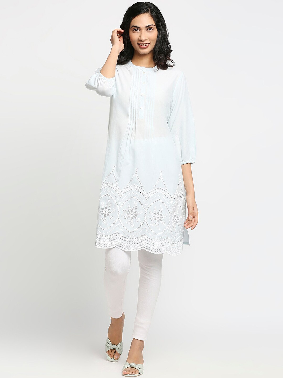 

Ethnicity Women Blue Ethnic Motifs Embroidered Chikankari Kurta