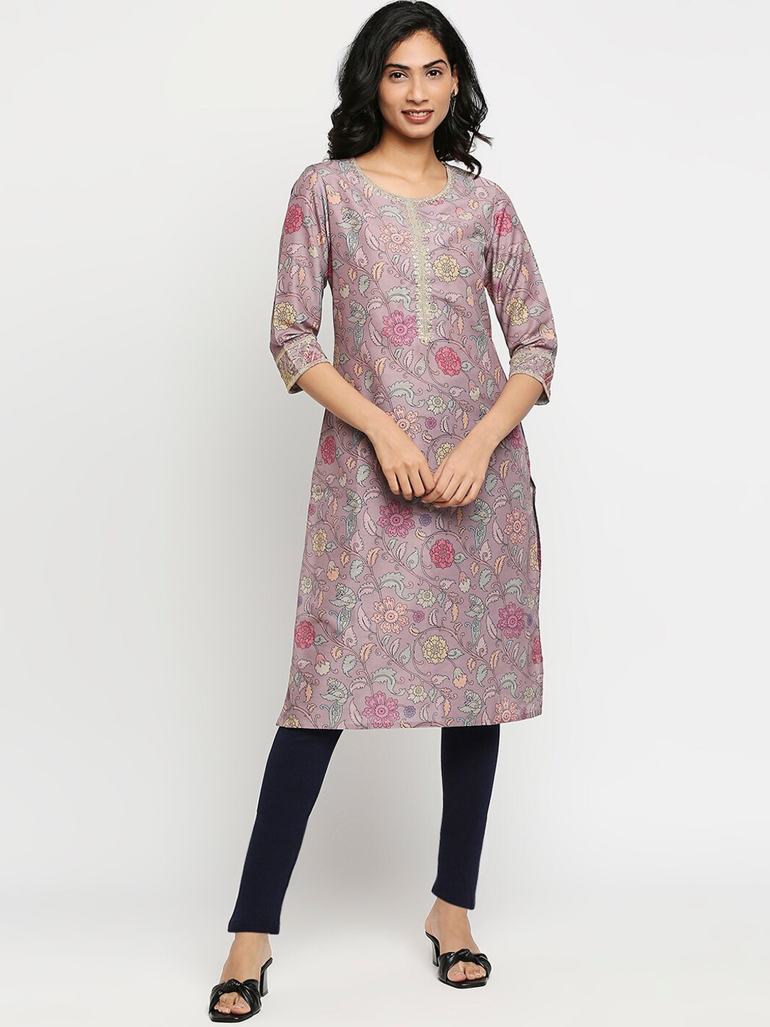 

Ethnicity Women Brown Ethnic Motifs Printed Chanderi Silk Kurta