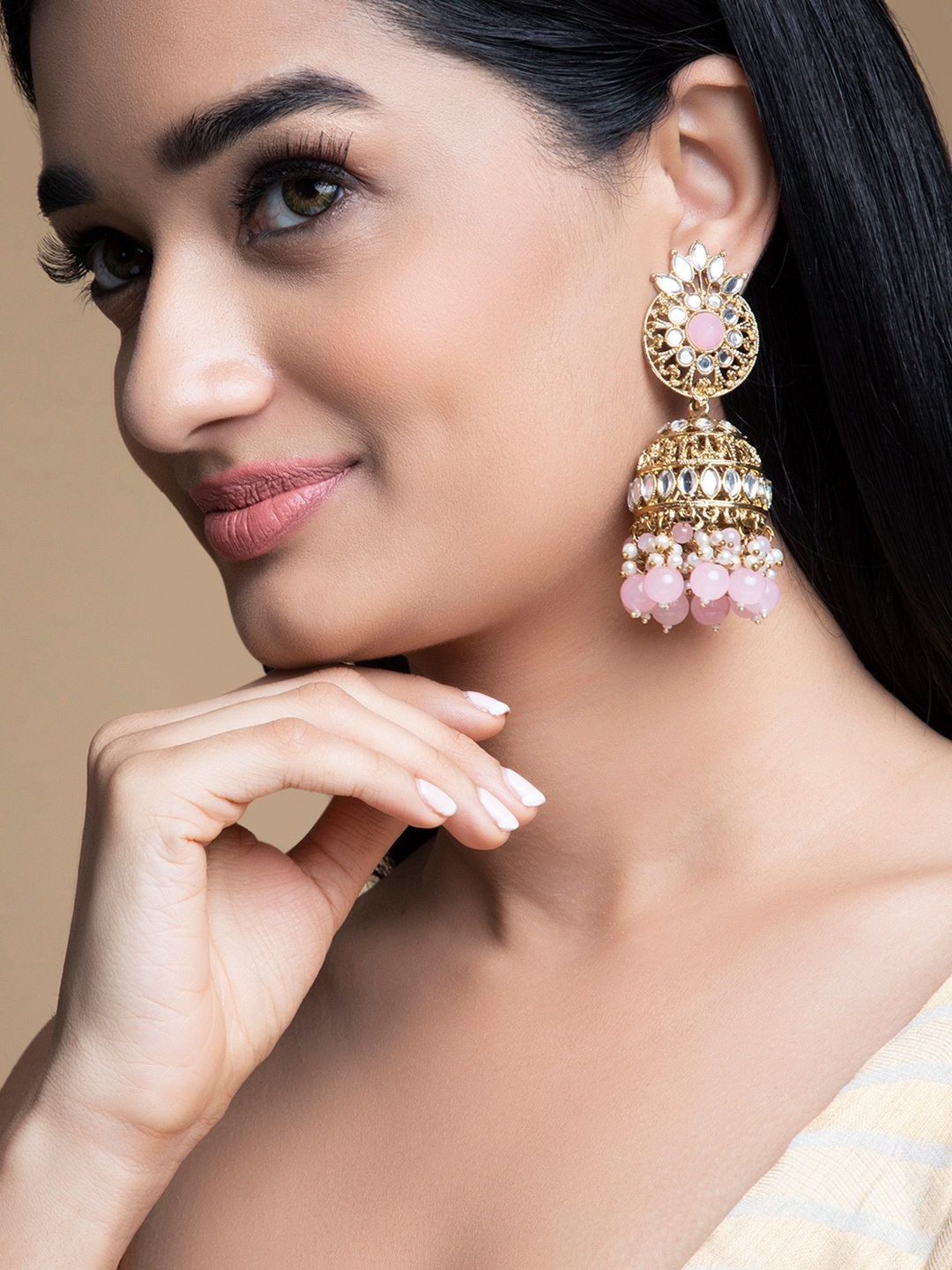 

Rubans Gold-Toned Dome Shaped Jhumkas Earrings