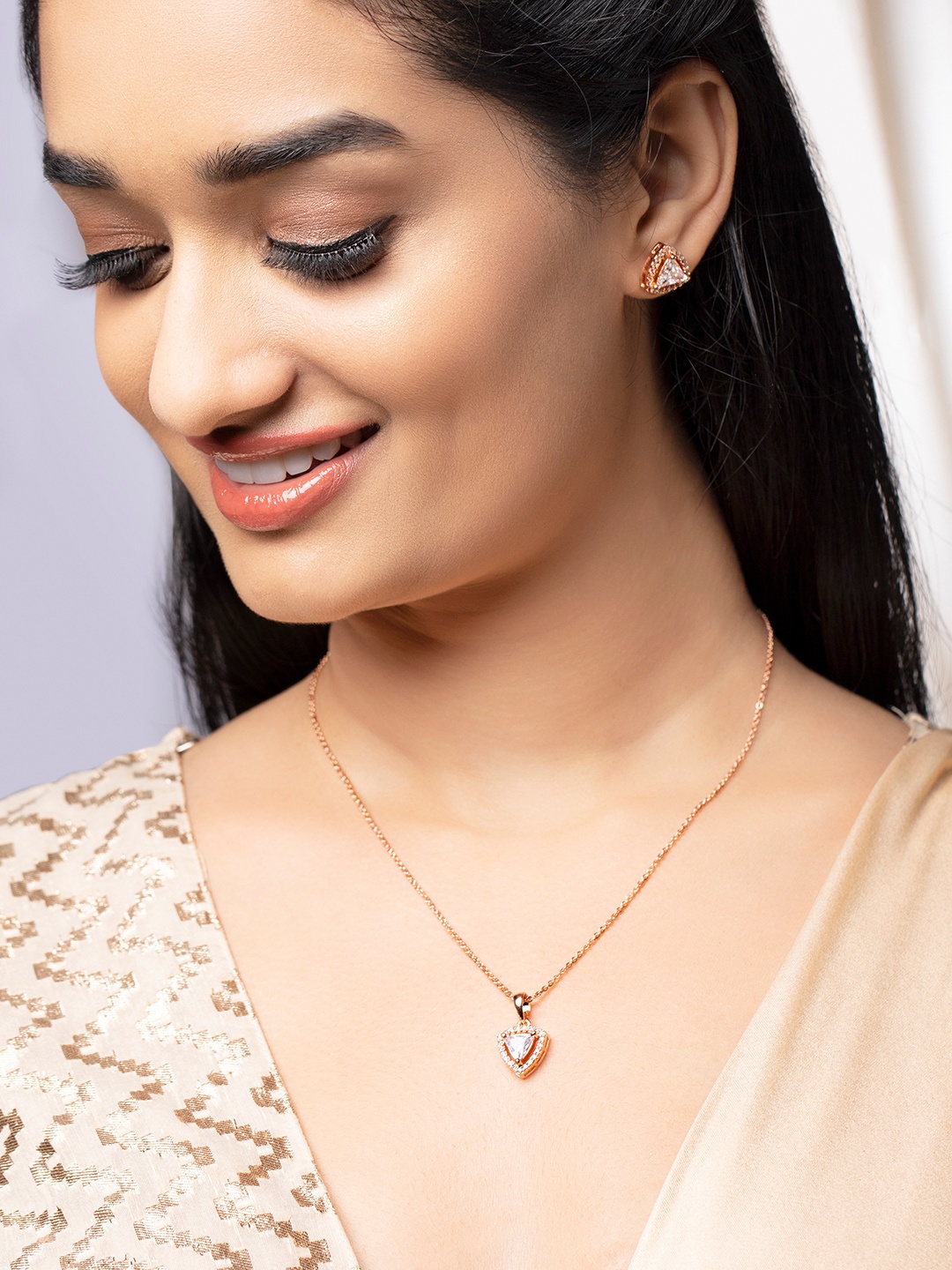 

Rubans Rose Gold-Plated Rose Gold AD Studded Handcrafted Jewellery Set