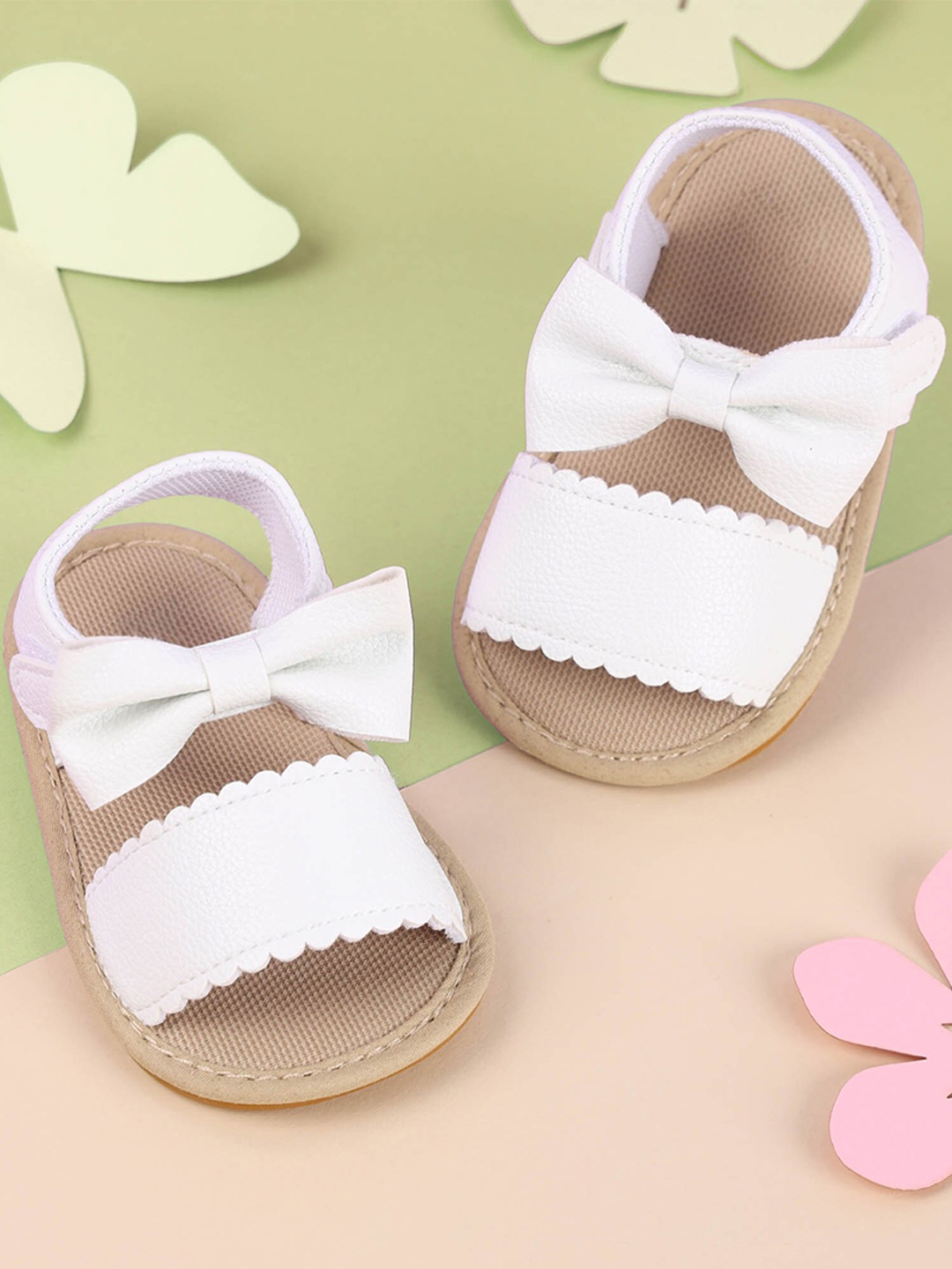 

KICKS & CRAWL Girls White Open Toe Flats with Bows