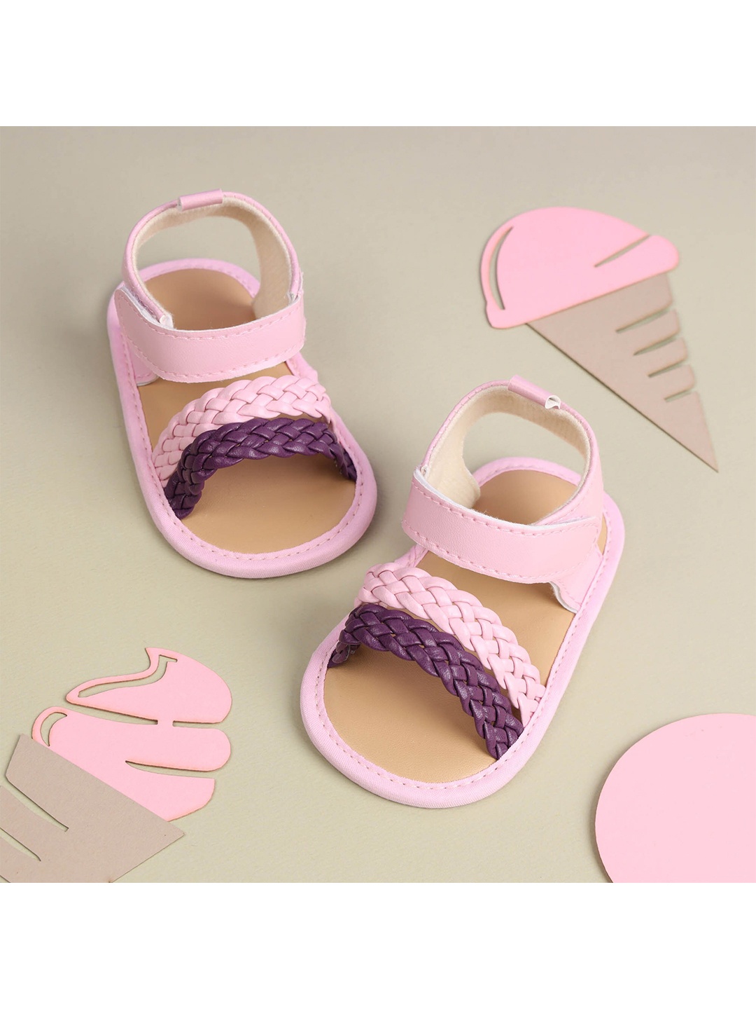 

KICKS & CRAWL Girls Pink Braided Open Toe Flats