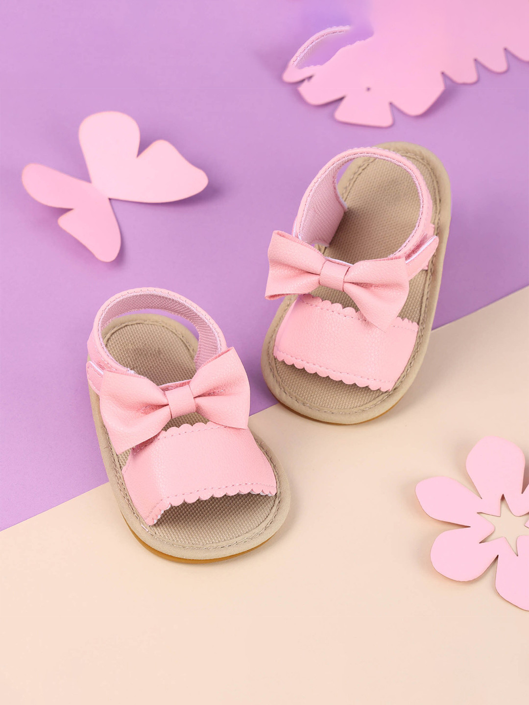 

KICKS & CRAWL Girls Pink Open Toe Flats with Bow